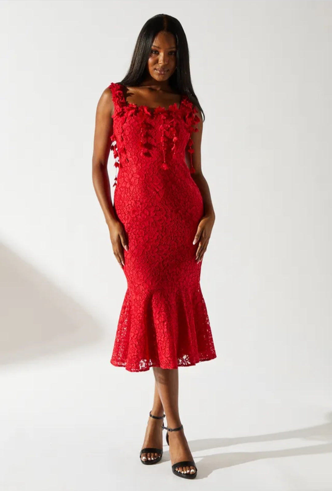 Coast Floral Shoulder Detail Lace Midi Dress | Size 12