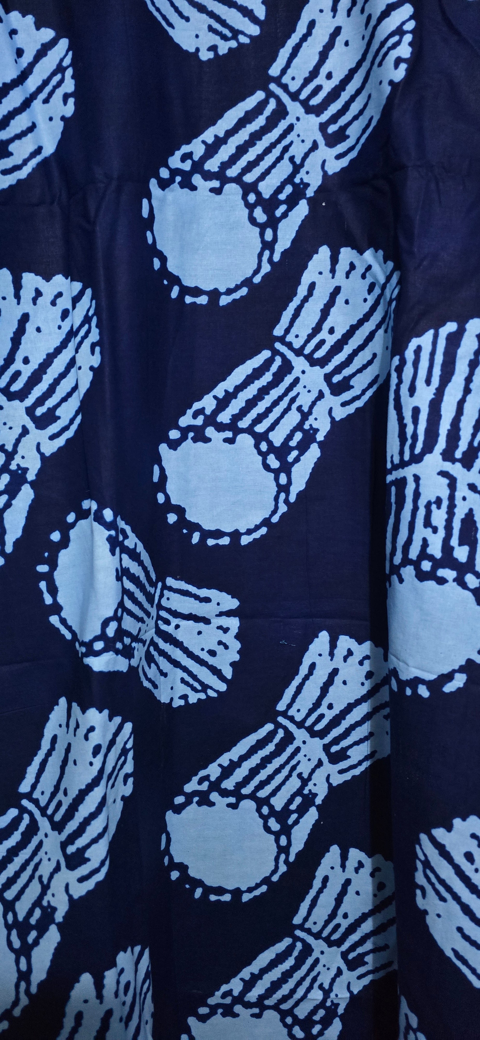 Indigo Drum Print Kaftan – Woven Trim