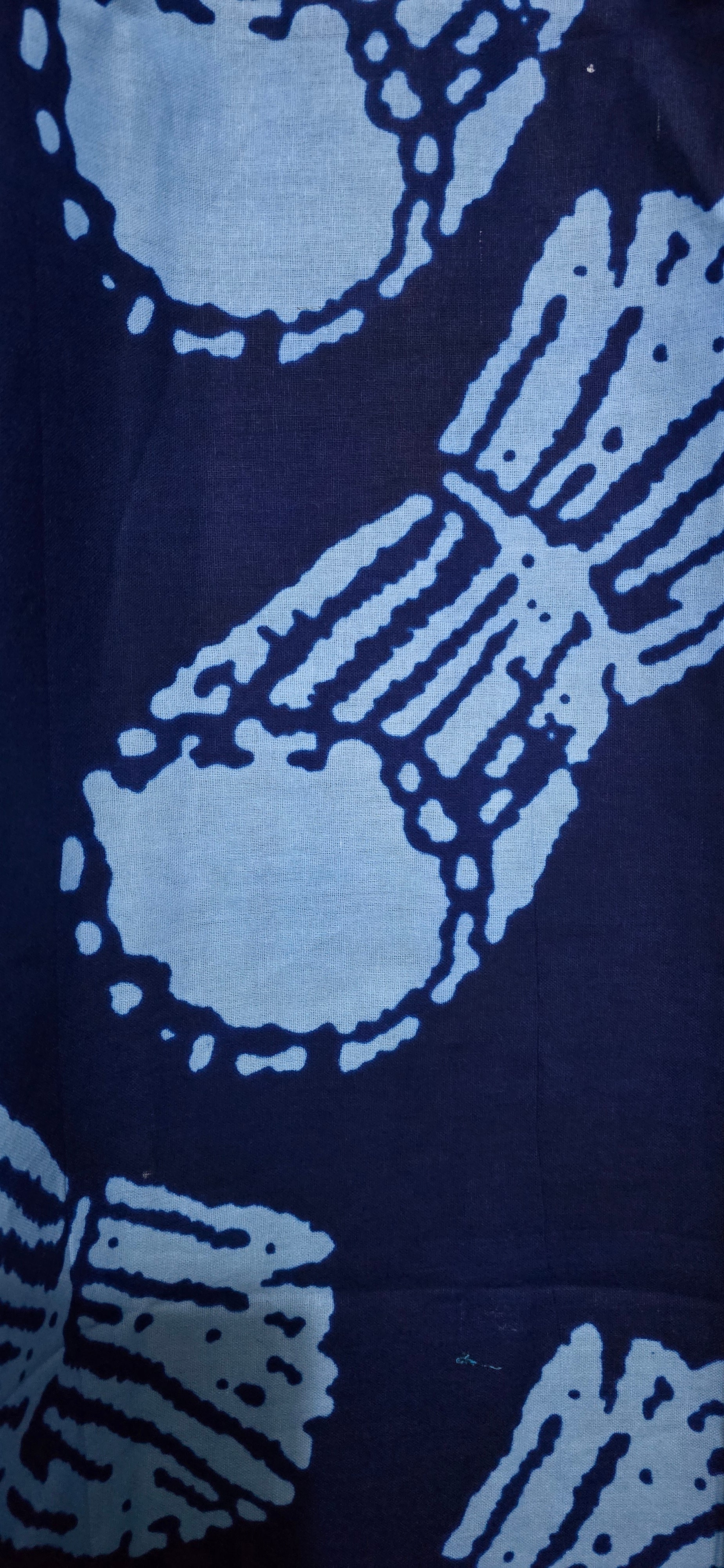 Indigo Drum Print Kaftan – Woven Trim