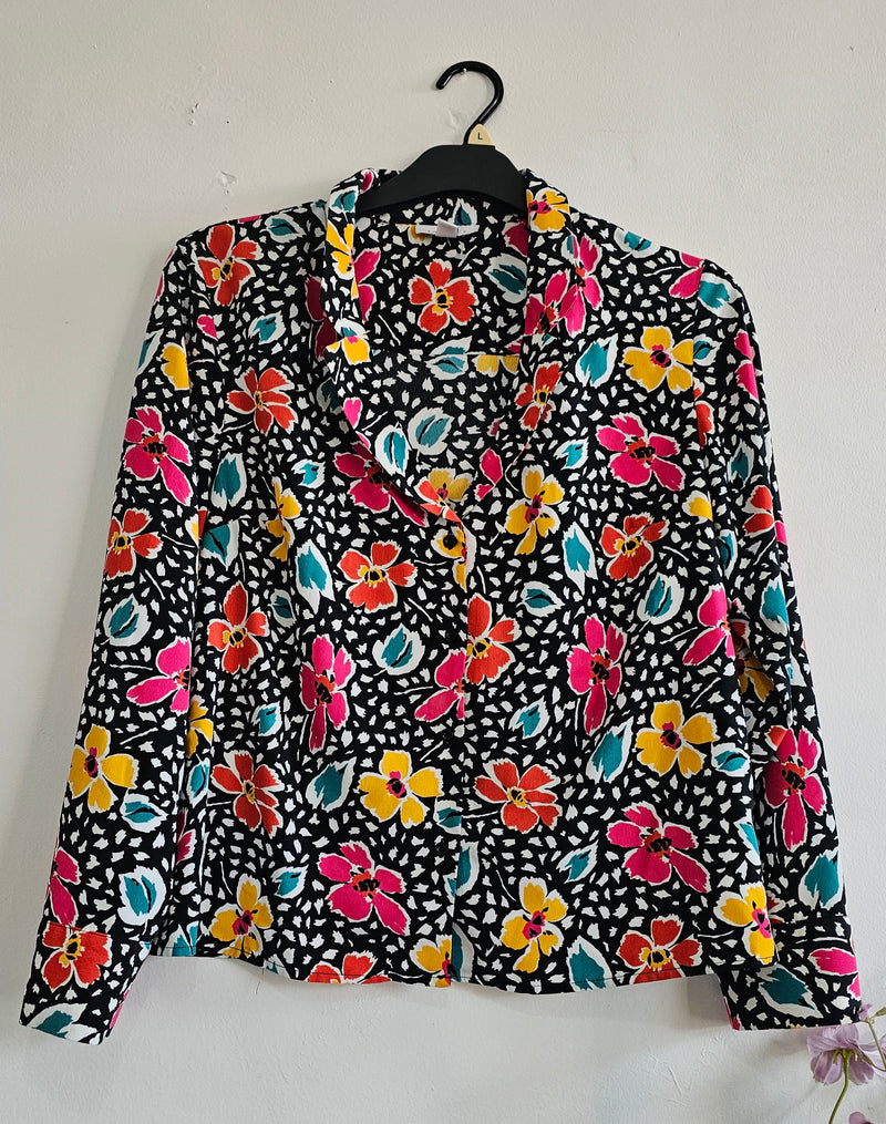 Elegant Topshop Floral Blouse – Vibrant Print, Lightweight, Size L