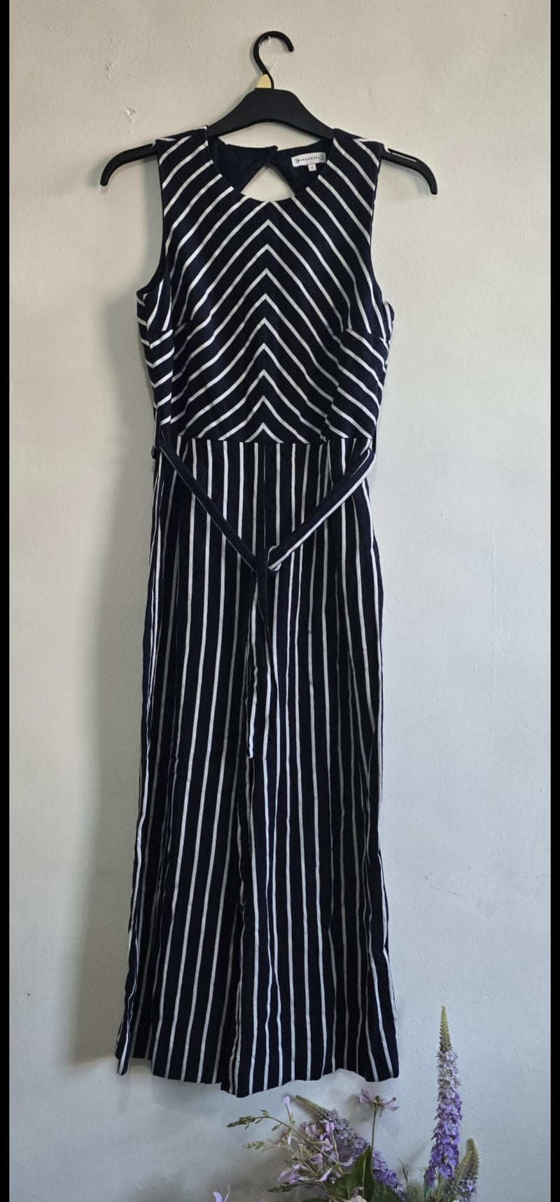 Pre-Loved Warehouse Navy & White Striped Jumpsuit - Size 12
