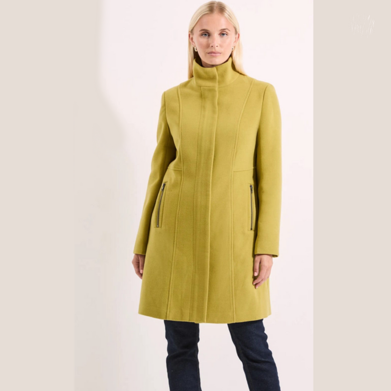 Principles Funnel-Neck Tailored Wool-Blend Coat – Chartreuse