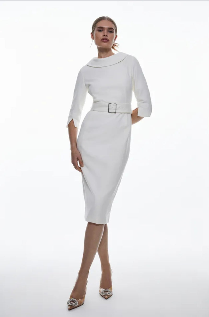 KarenMillen
Tailored Structured Crepe
Roll Neck Pencil Midi Dress | Size 16