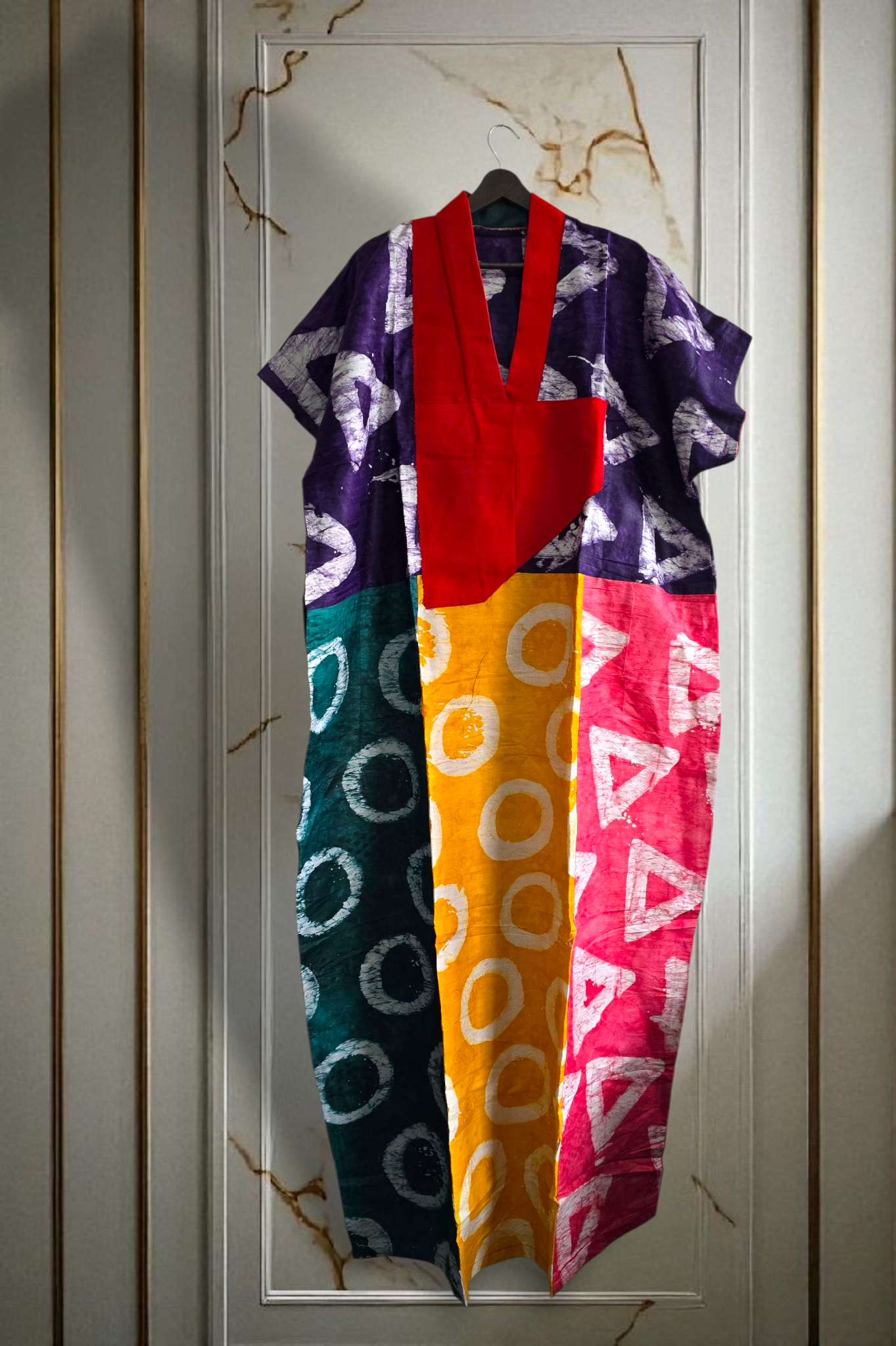 Geo-Batik Colour-Block Kaftan – Red Placket