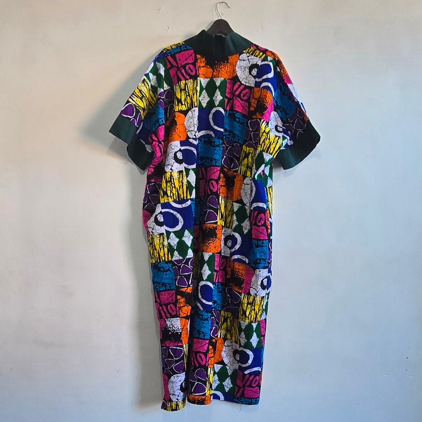 Kaleido Patch Kaftan - Deep Green Placket