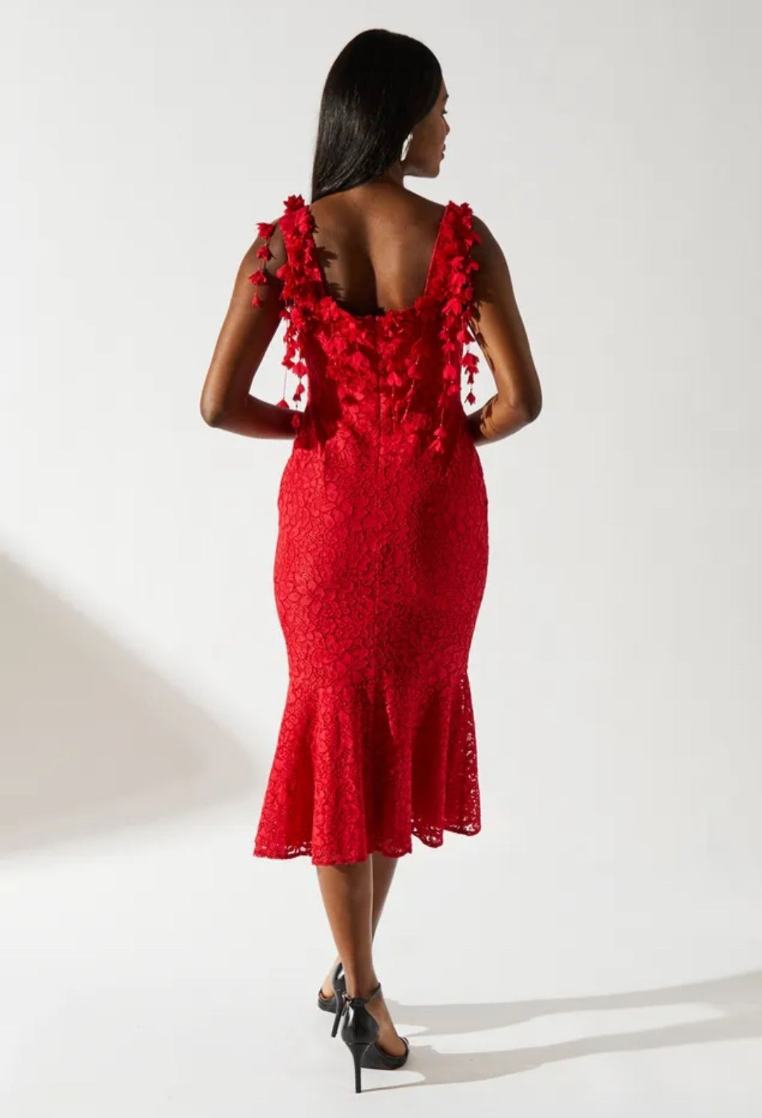 Coast Floral Shoulder Detail Lace Midi Dress | Size 12