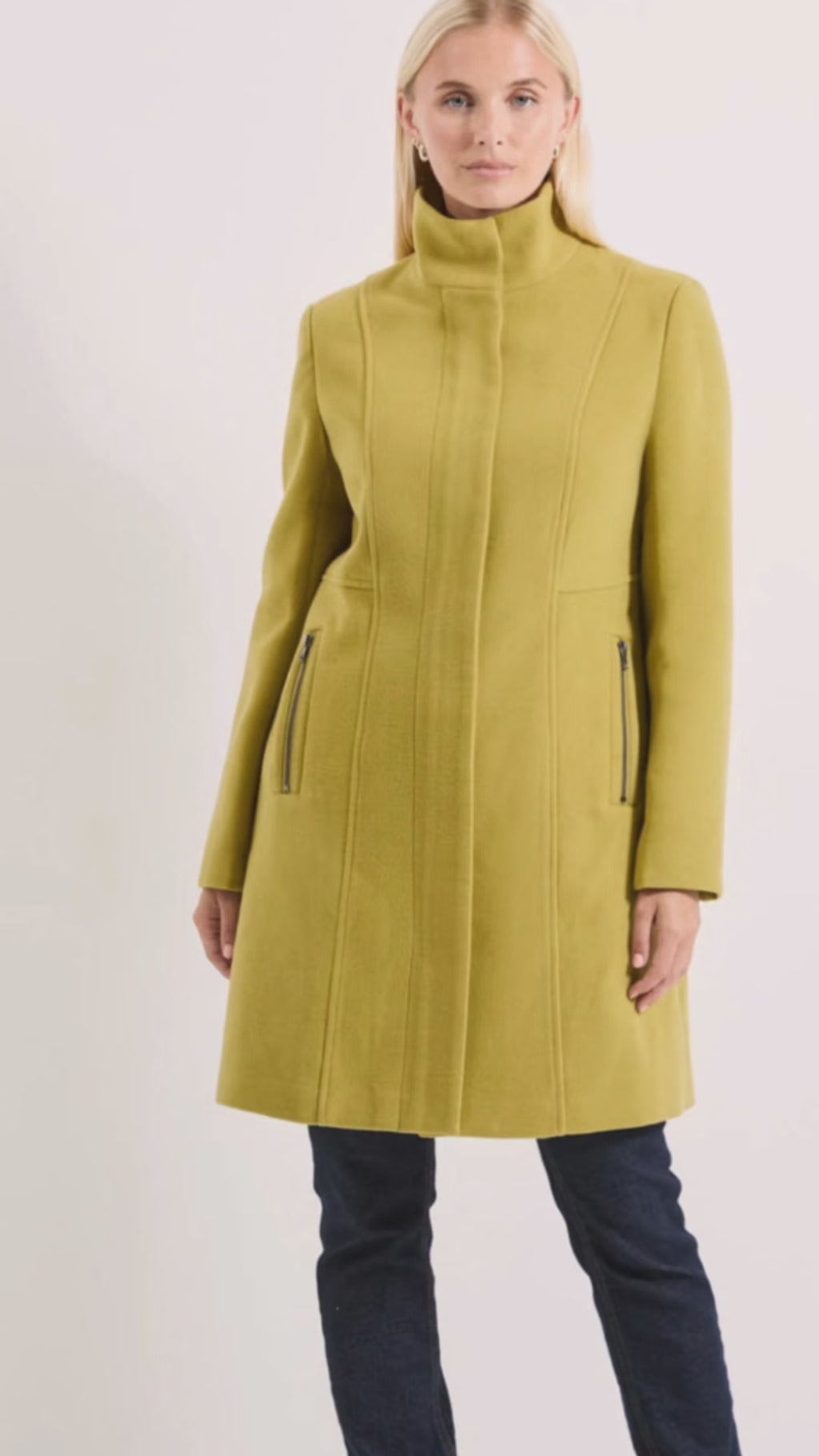 Principles Funnel-Neck Tailored Wool-Blend Coat – Chartreuse