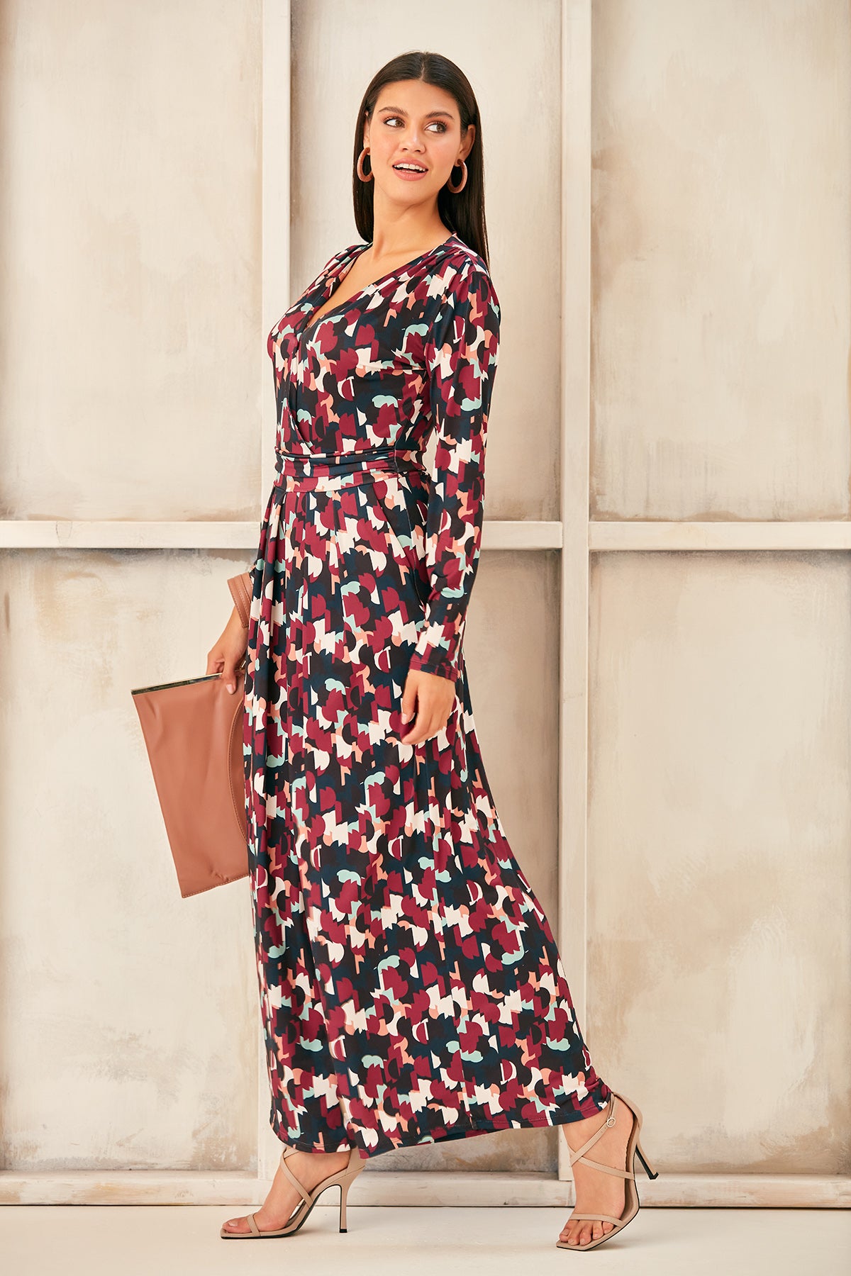 Wrap, Cullotte Jump Suit in Burgundy Geo Print  Size 10