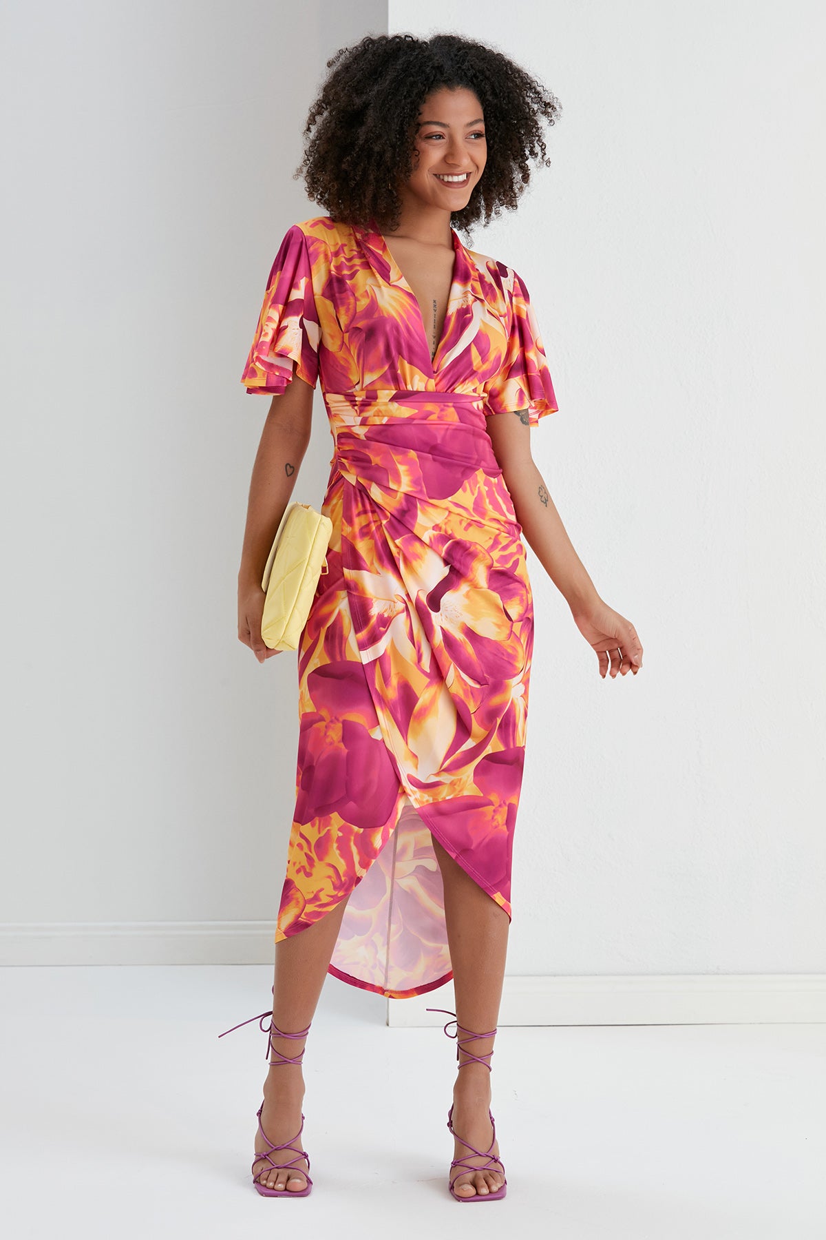 Forever Angel Sleeve Dress – Sunset Bloom