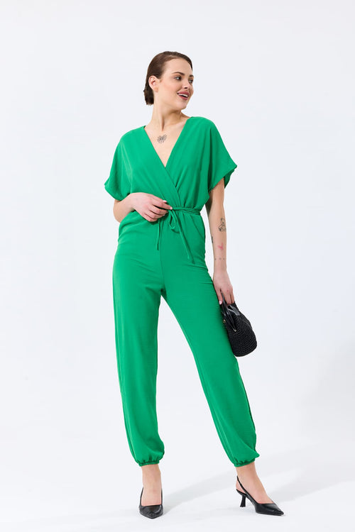 Batwing Sleeve Elasticated
Waist Jumpsuit in Green