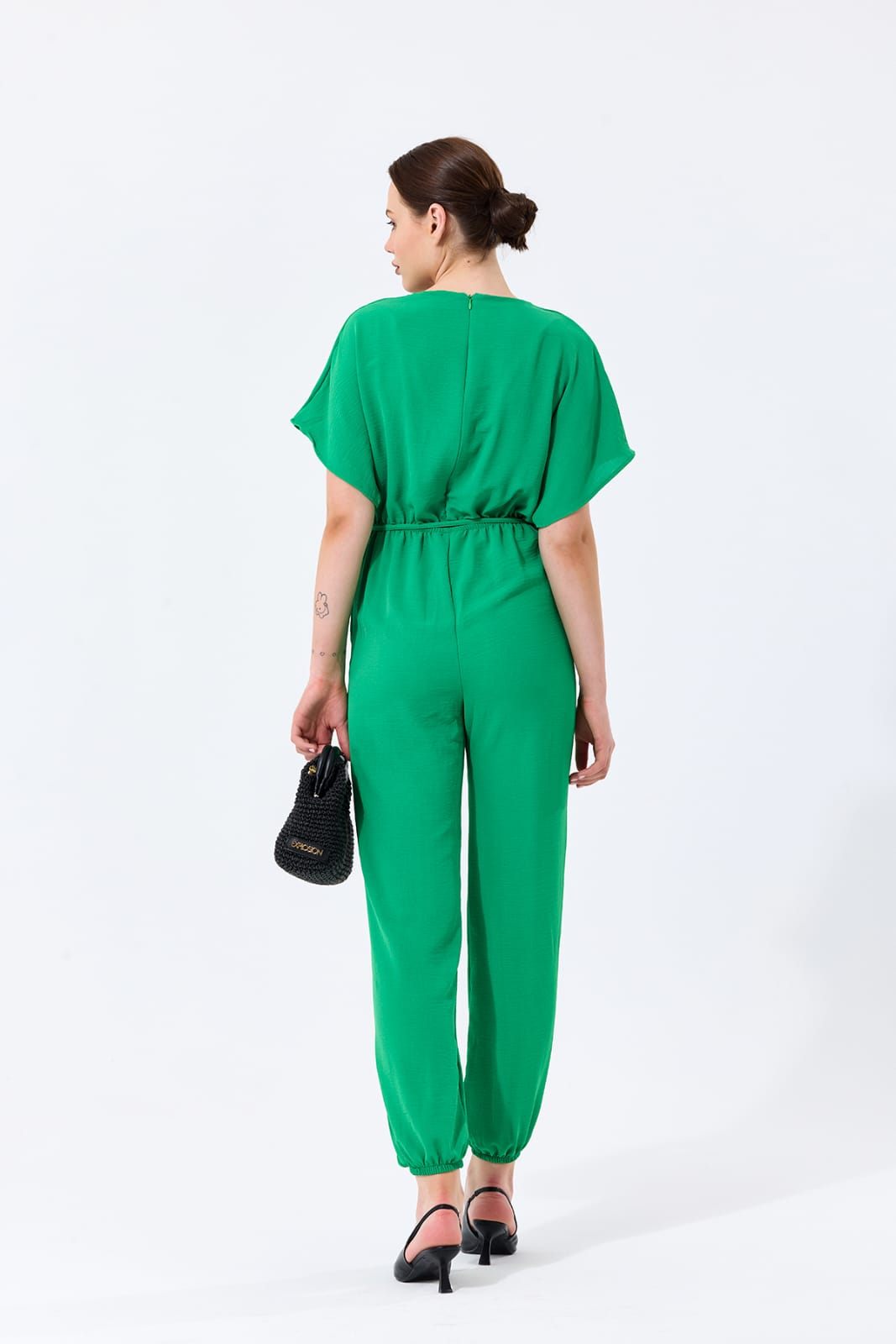 Batwing Sleeve Elasticated
Waist Jumpsuit in Green