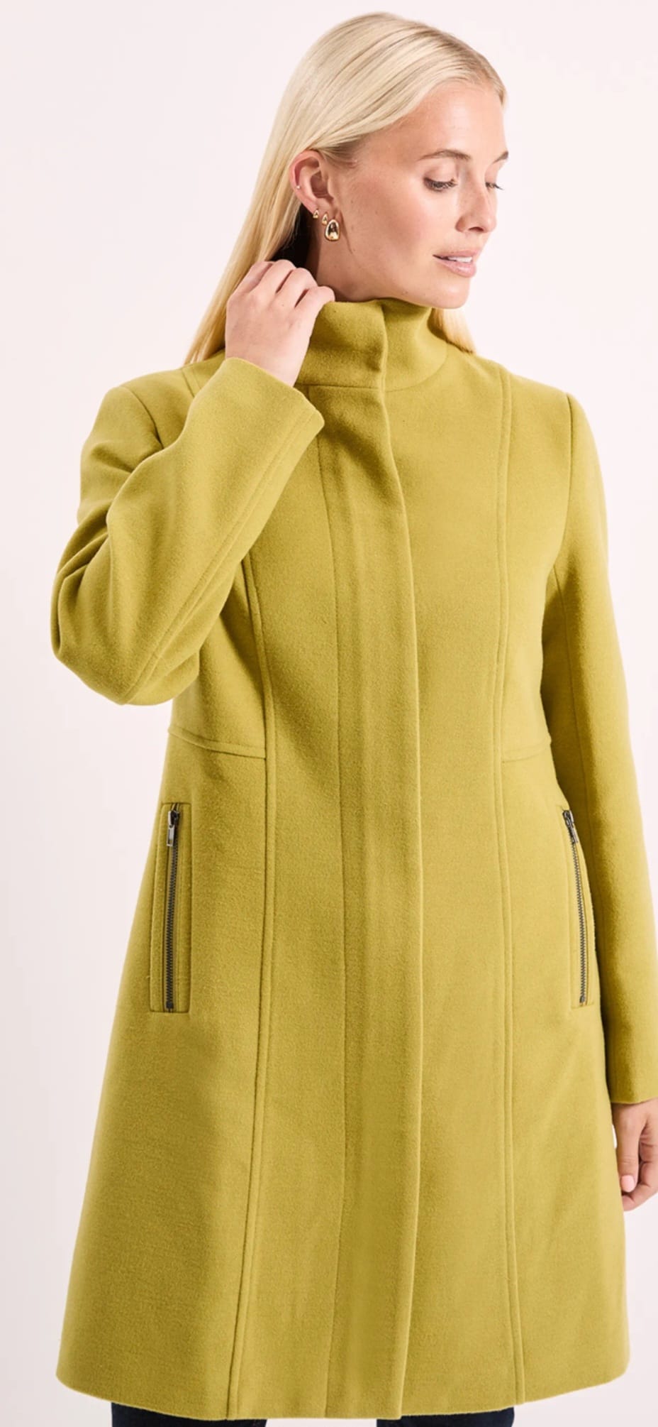 Principles Funnel-Neck Tailored Wool-Blend Coat – Chartreuse