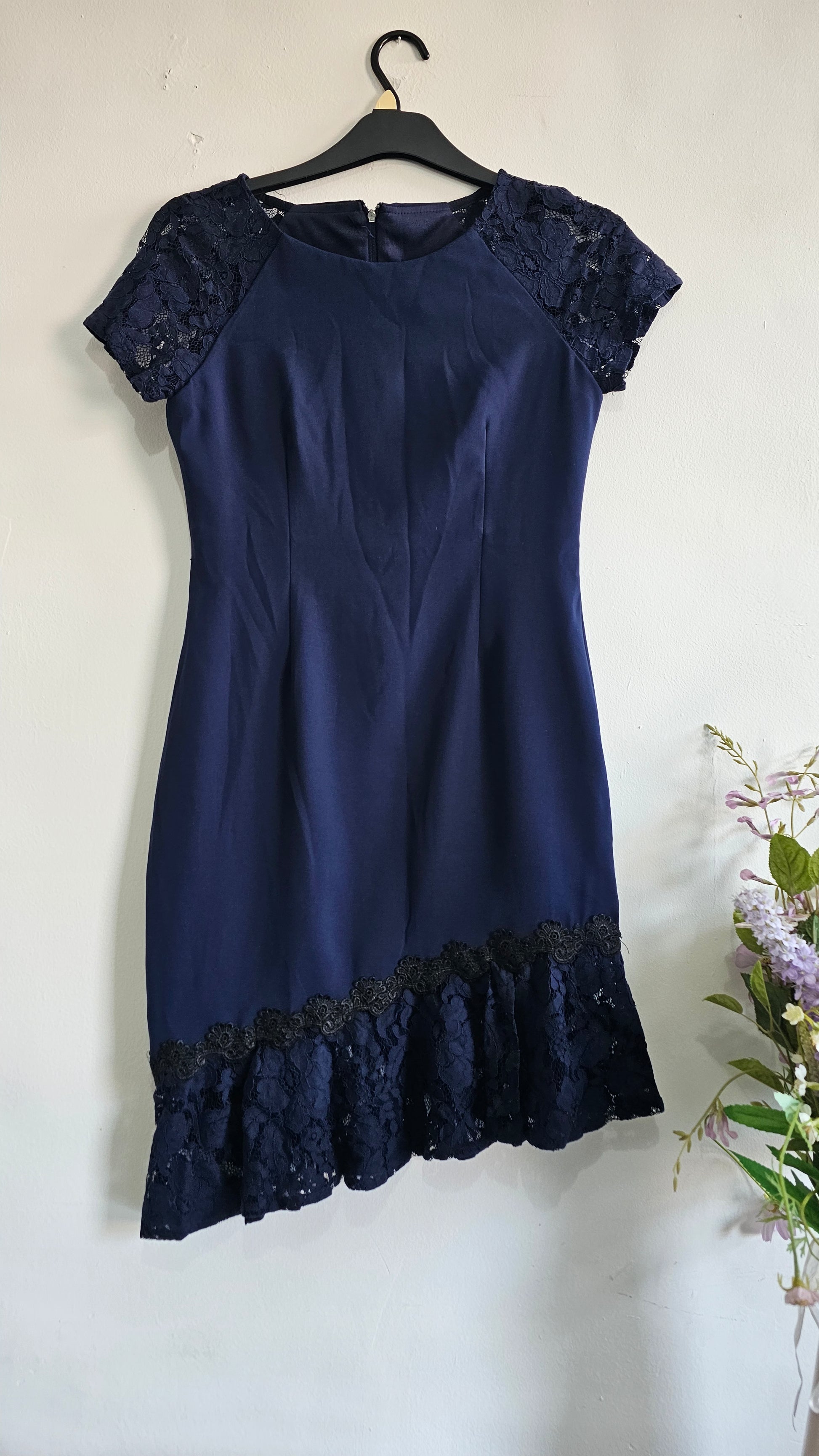 Paper Dolls Petite Navy Lace Trim Mini Dress – Size UK 10