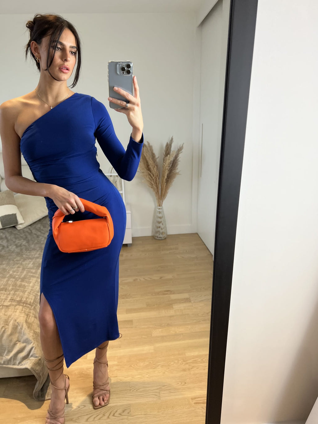 One Shoulder Midi Dress
with Side Slit | Size 14— Royal Blue