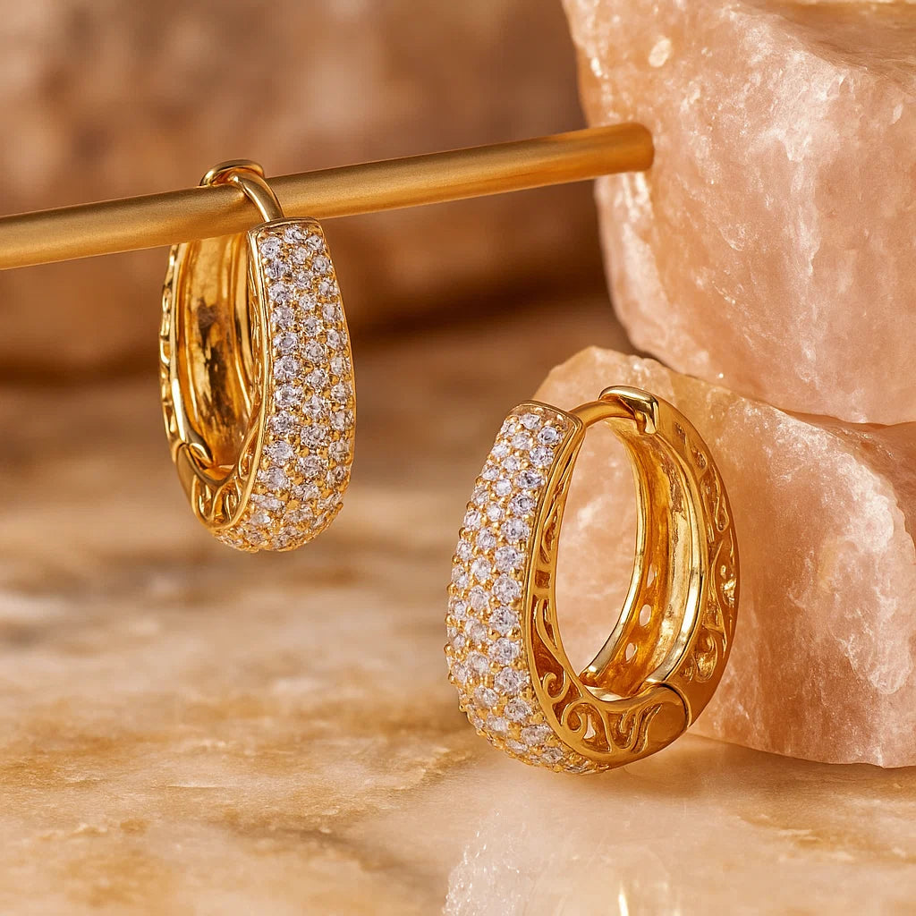 Aurora Pavé Huggie Hoops – Gold