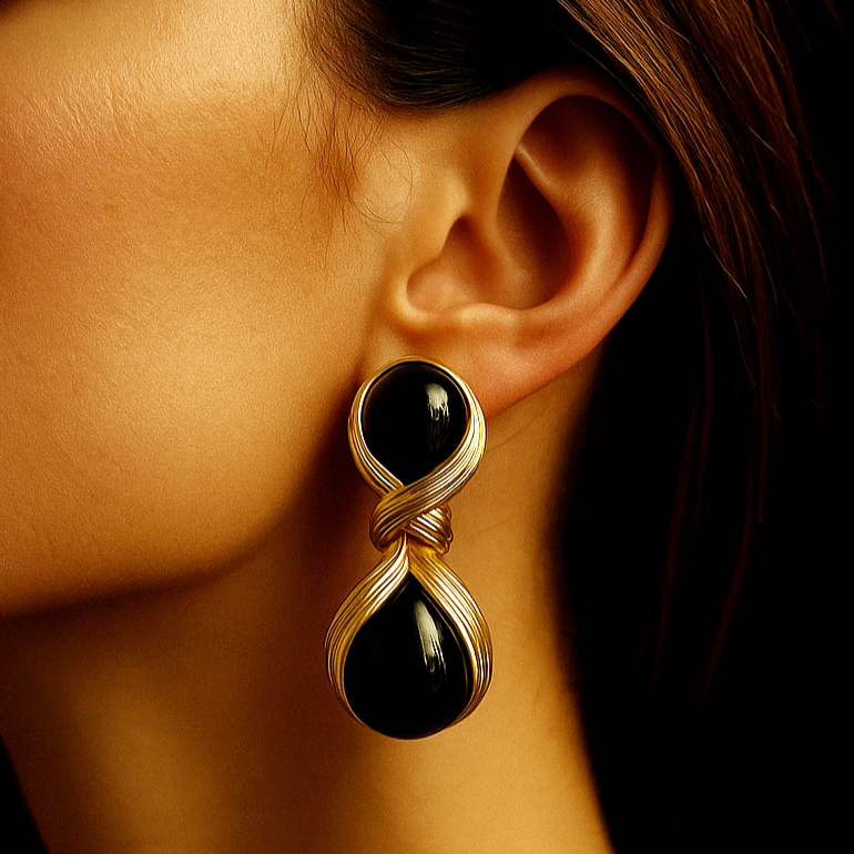 Noir Wrapped Teardrop Earrings - Gold
