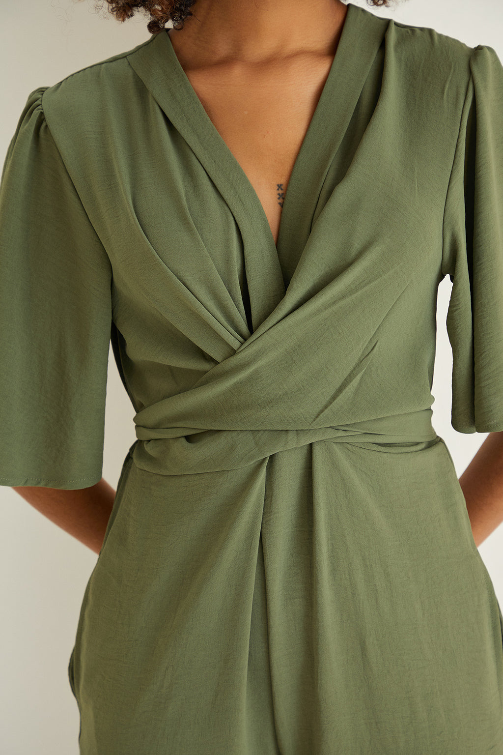 Jessica Angel Sleeve Wrap Jumpsuit in Khaki