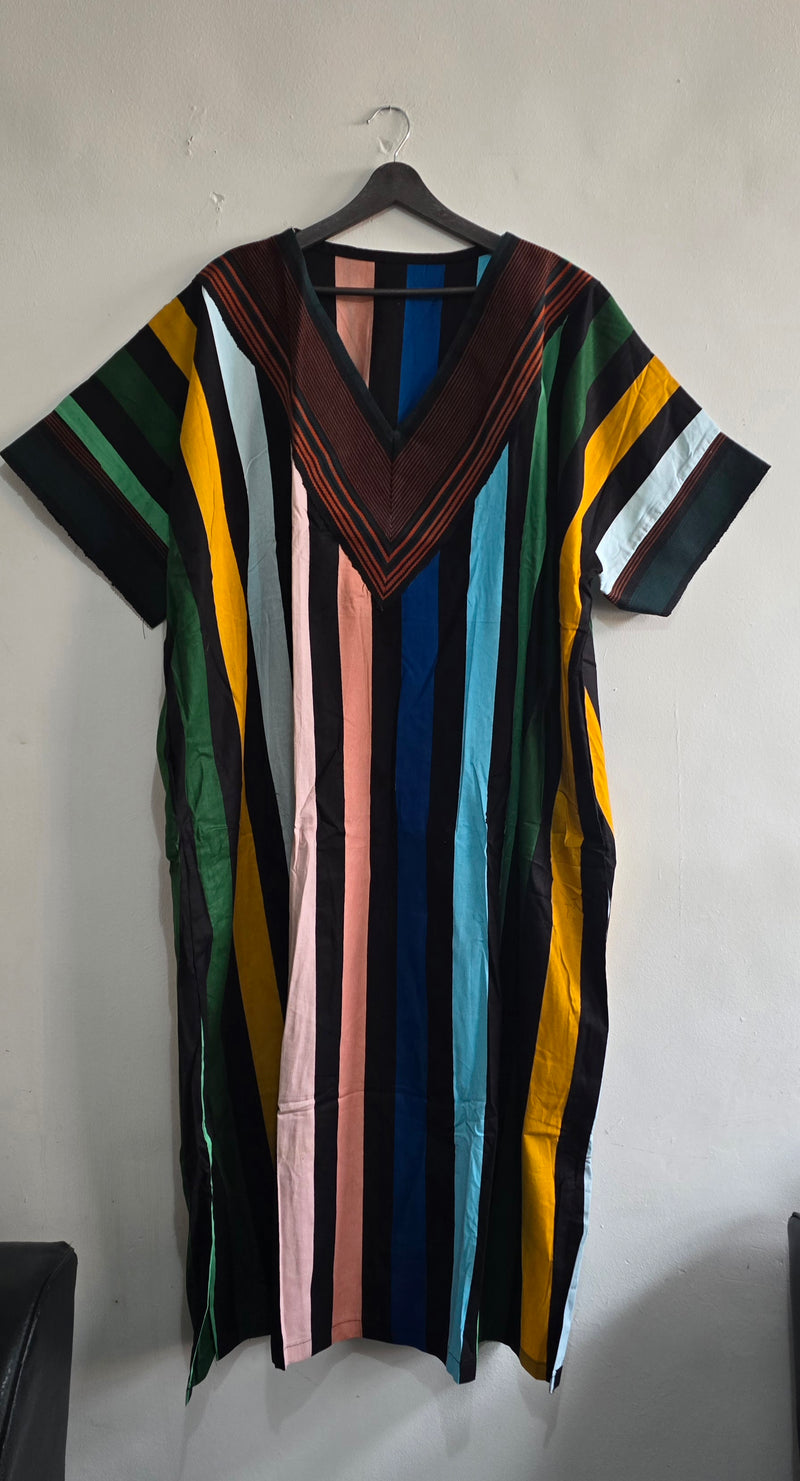 Multi-Stripe V-Neck Kaftan