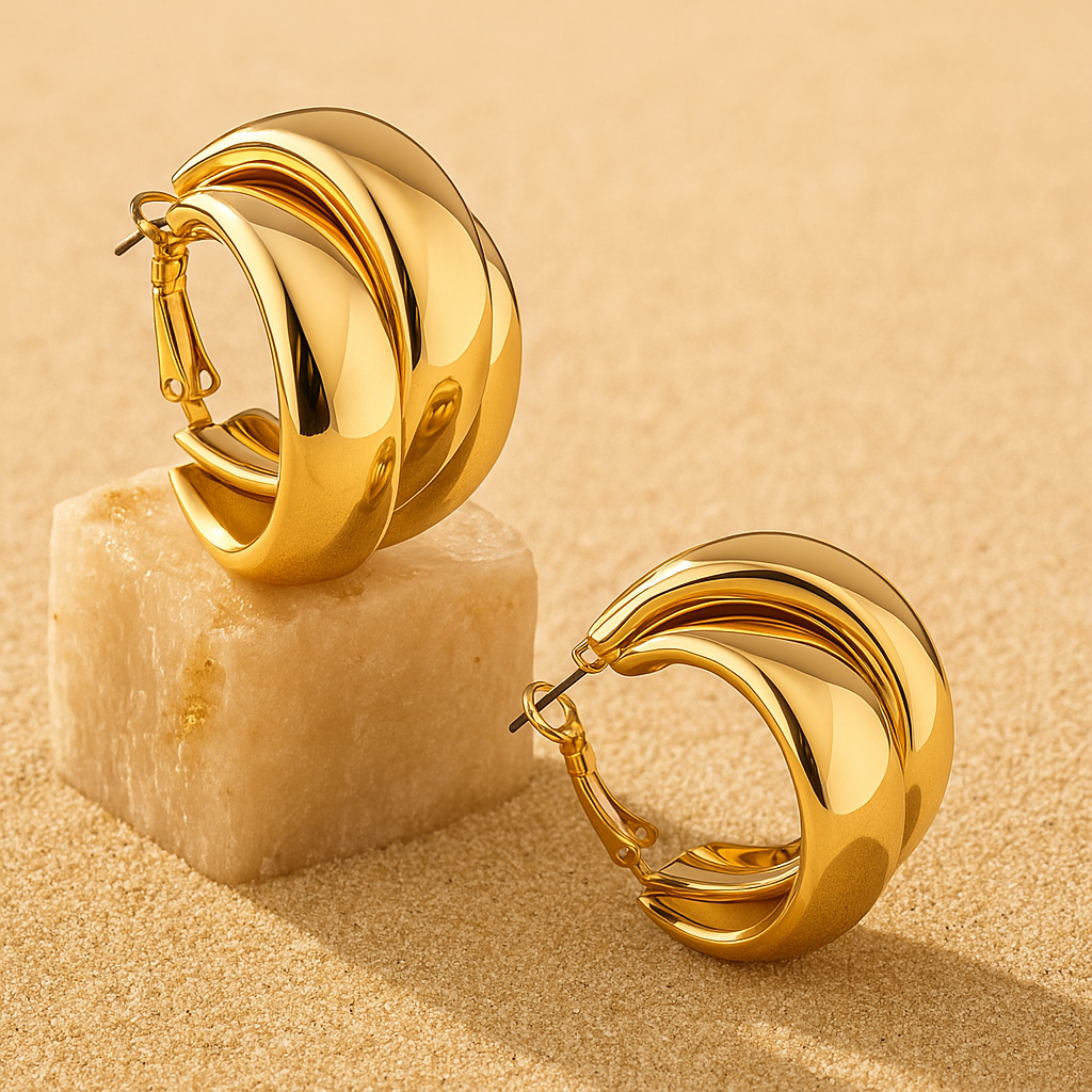 Ripple Chunky Hoop Earrings – Gold