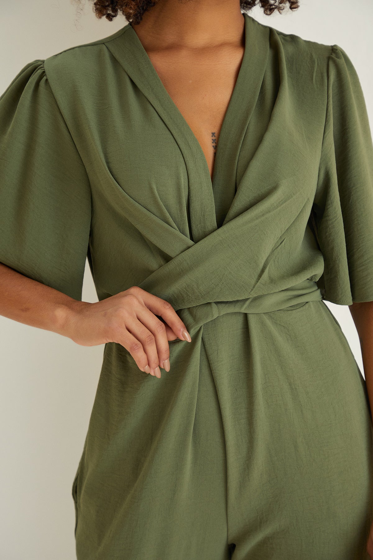 Jessica Angel Sleeve Wrap Jumpsuit in Khaki