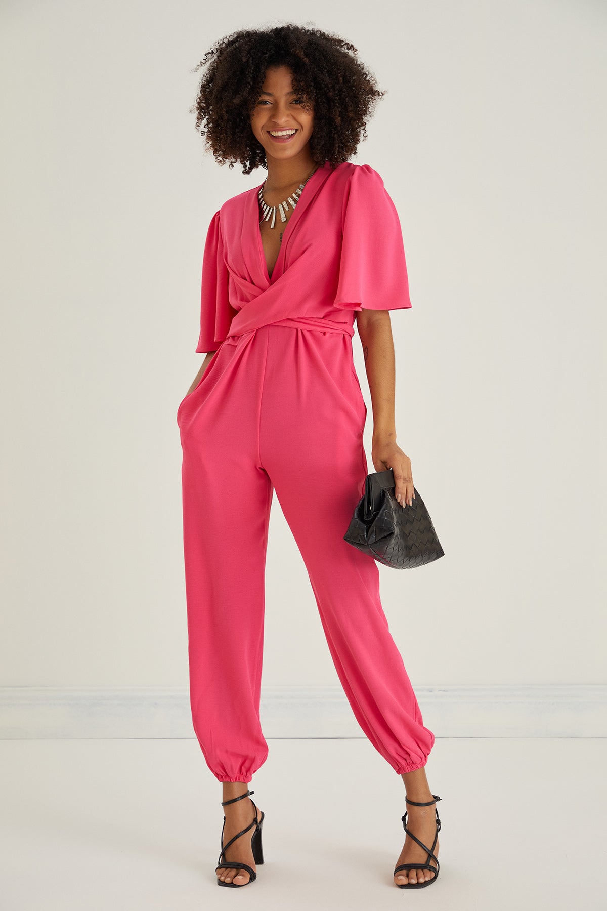 Jessica Angel Sleeve Wrap Jumpsuit in Pink