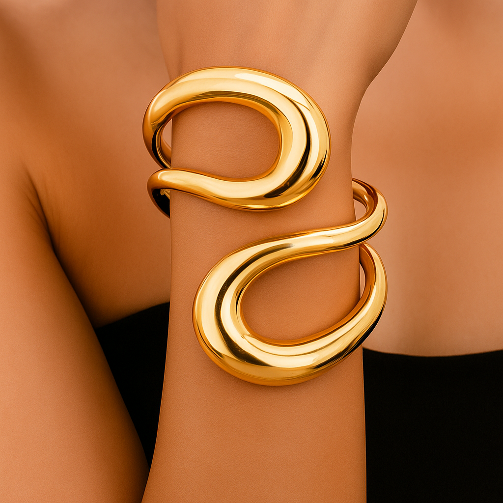 Sculpt Wave Cuff Bracelet – Gold