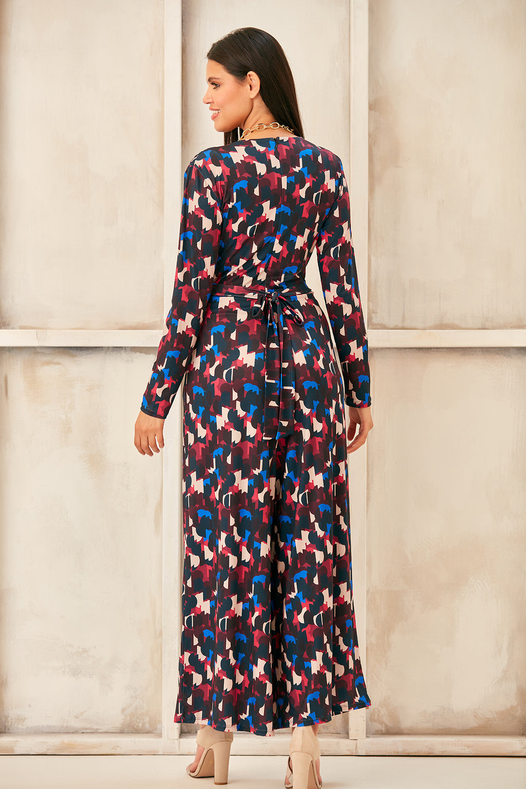 Wrap, Cullotte Jump Suit in Burgundy Geo Print  Size 10