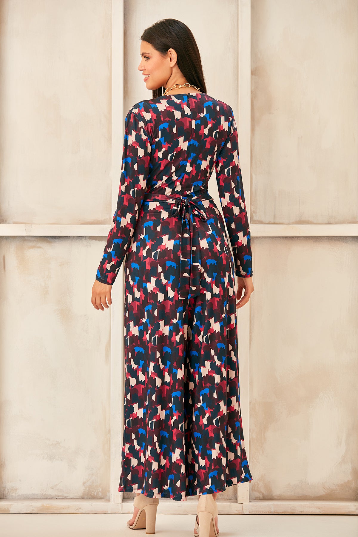 Wrap, Cullotte Jump Suit in Burgundy Geo Print  Size 10