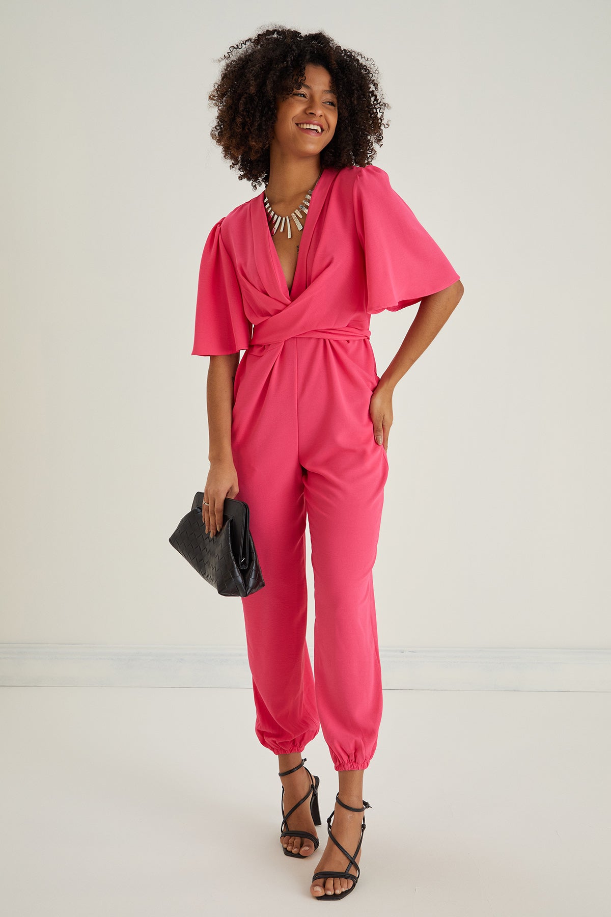 Jessica Angel Sleeve Wrap Jumpsuit in Pink