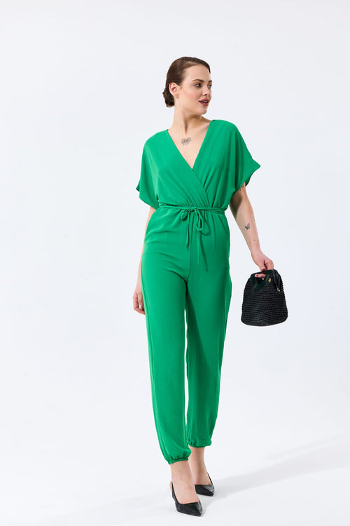 Batwing Sleeve Elasticated
Waist Jumpsuit in Green
