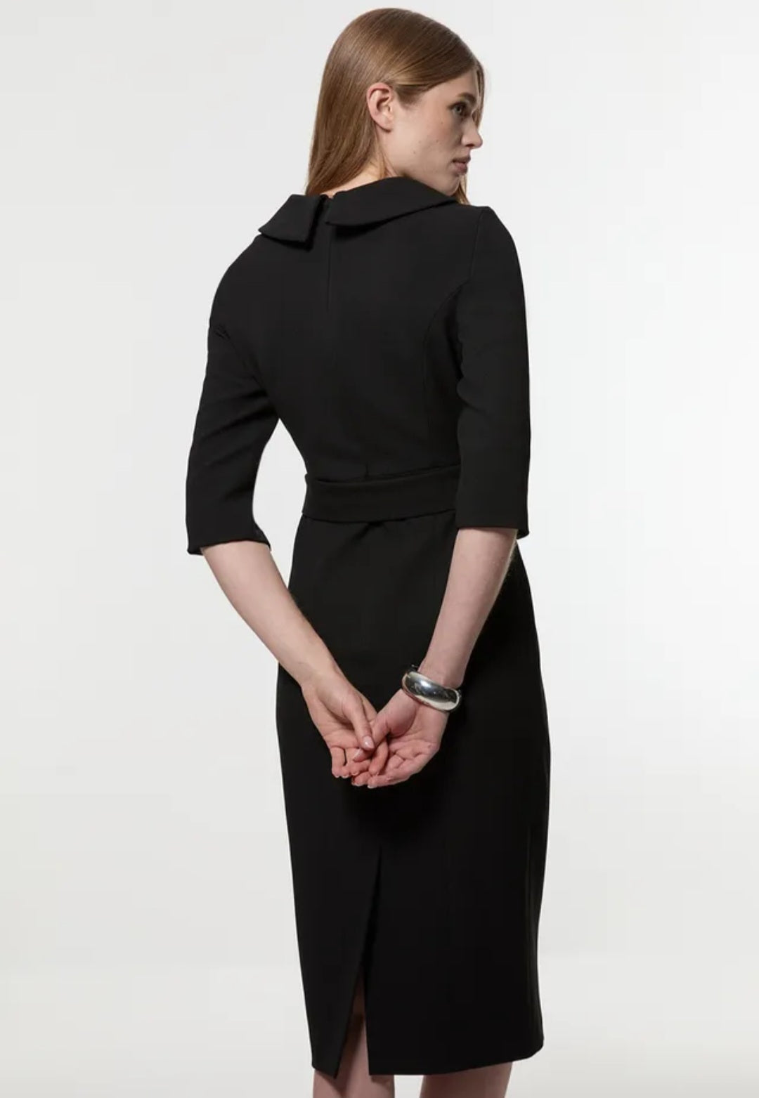 KarenMillen Tailored Structured Crepe Roll Neck Pencil Midi Dress | Size 14