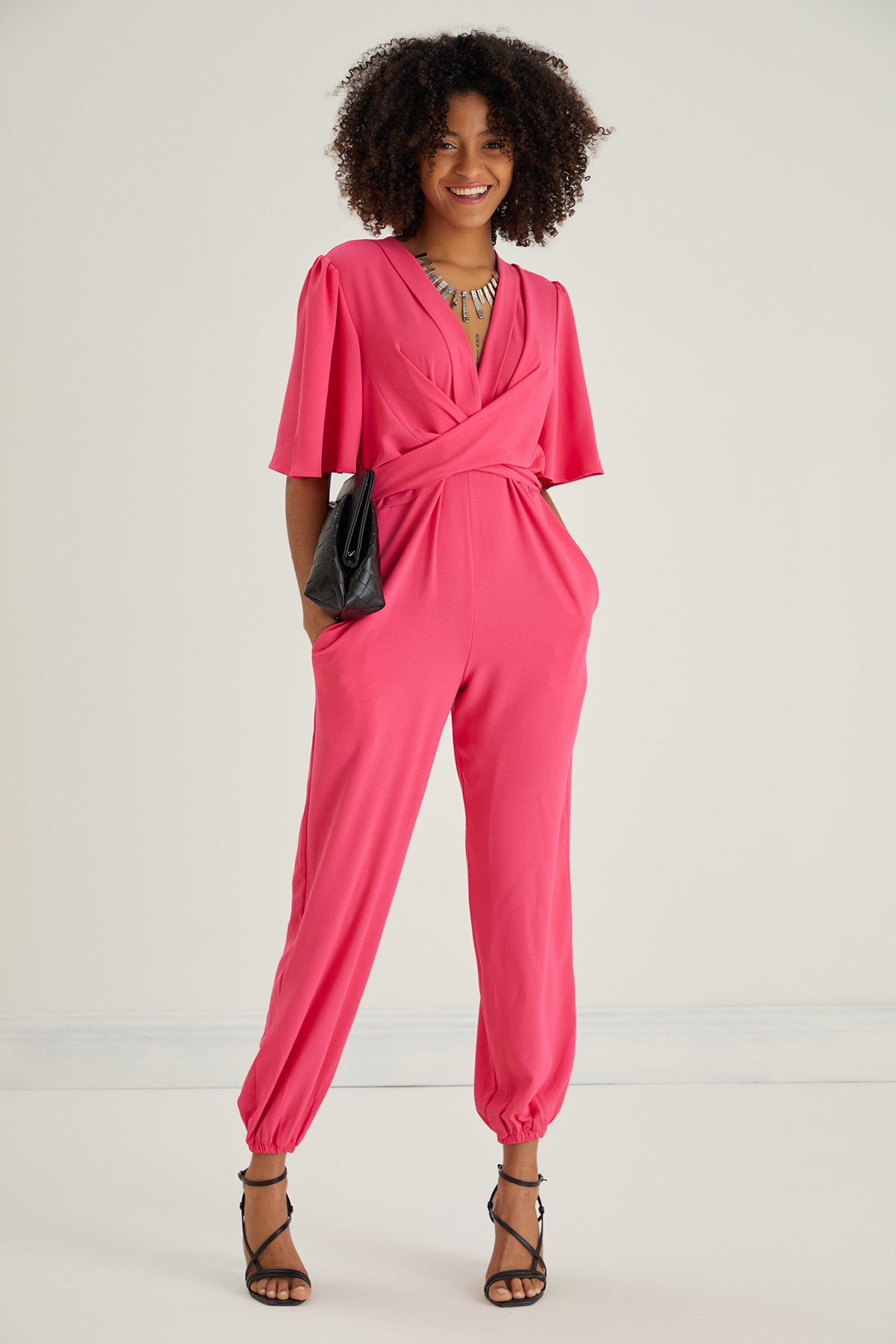 Jessica Angel Sleeve Wrap Jumpsuit in Pink