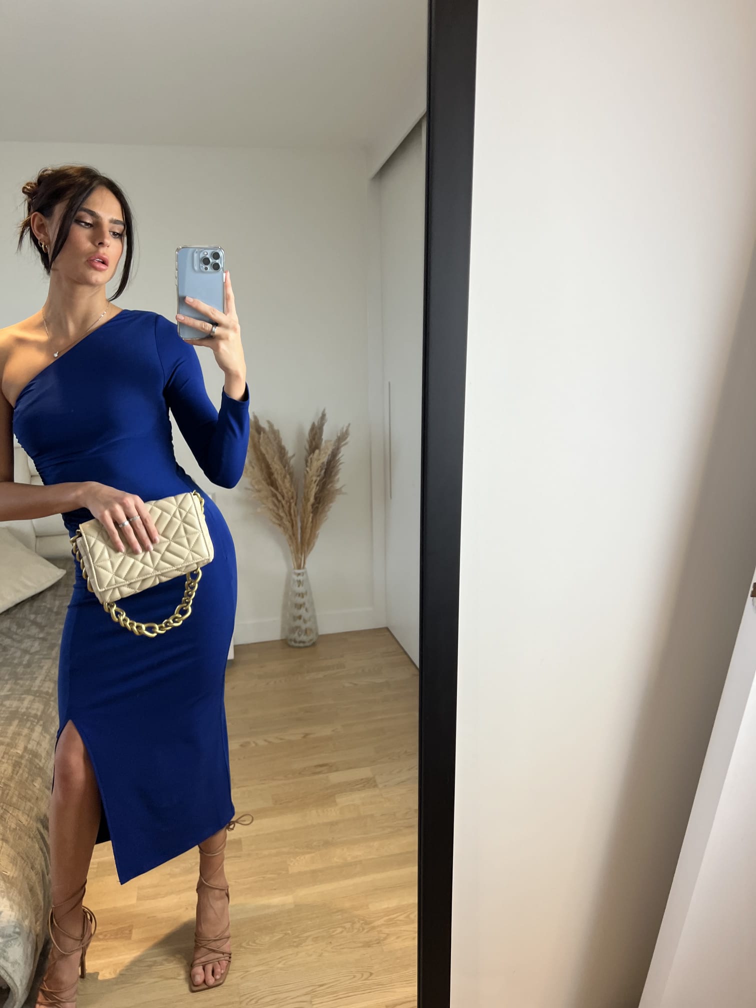 One Shoulder Midi Dress
with Side Slit | Size 14— Royal Blue