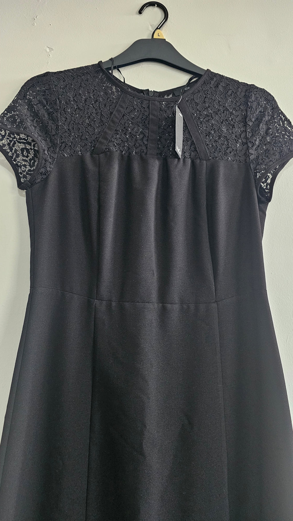 M&Co Black Lace Panel Fit & Flare Dress – Size L (UK 14/16)
