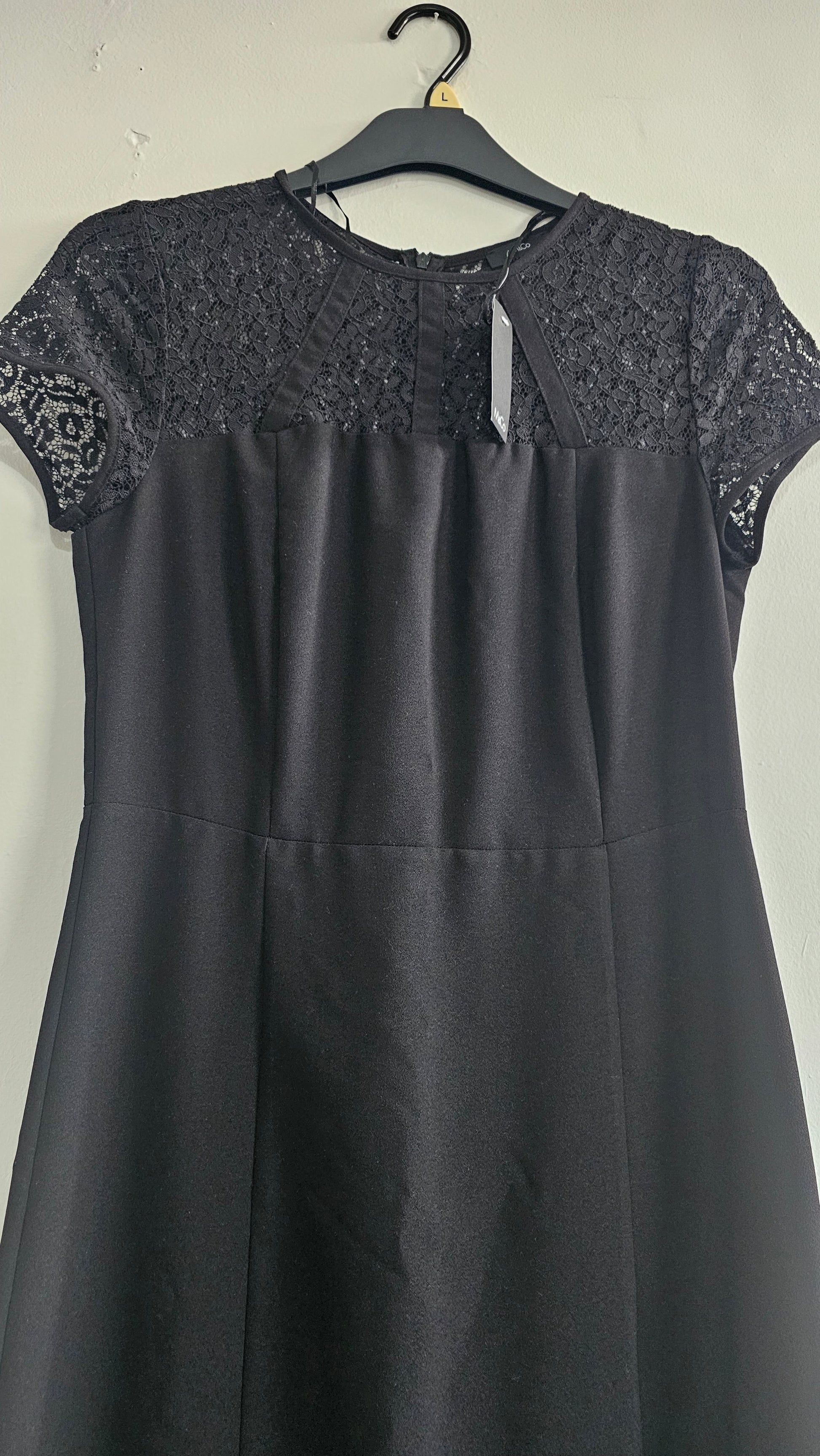 M&Co Black Lace Panel Fit & Flare Dress – Size L (UK 14/16)