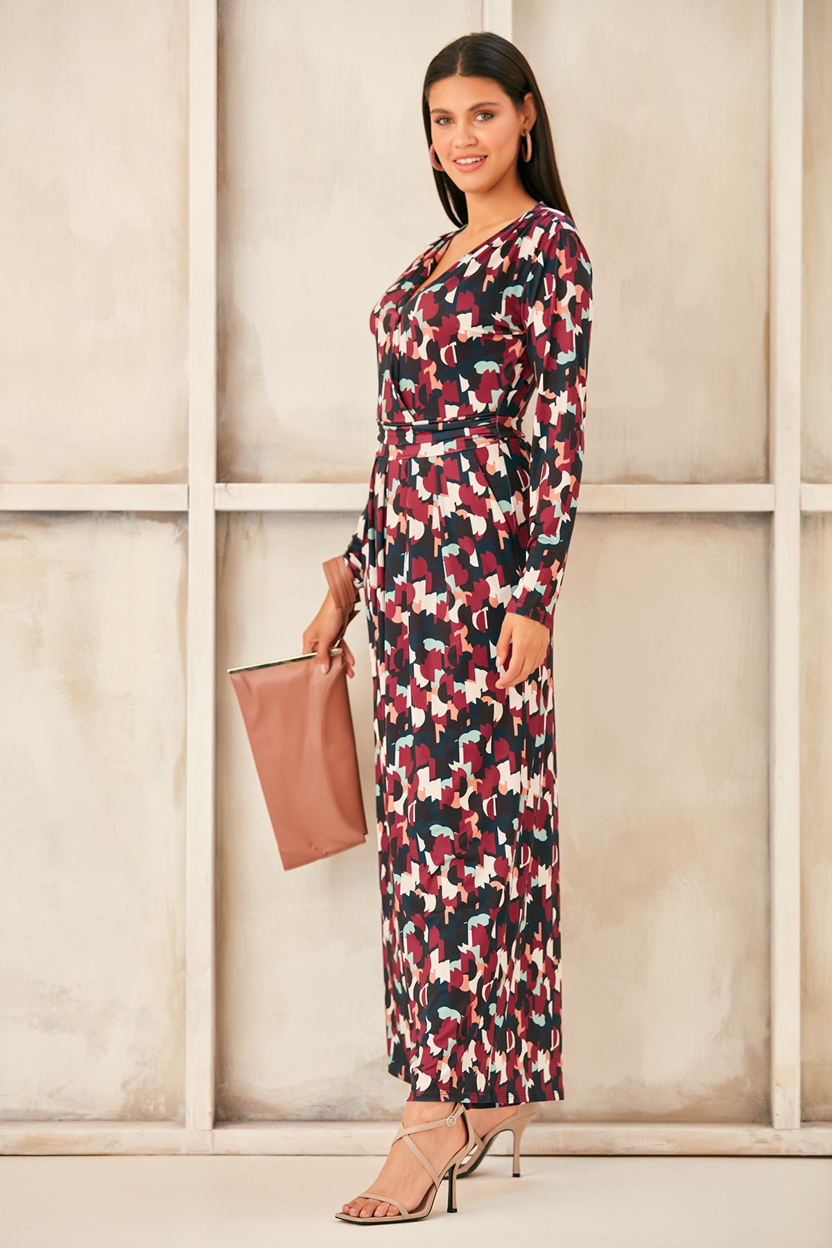 Wrap, Cullotte Jump Suit in Burgundy Geo Print  Size 10