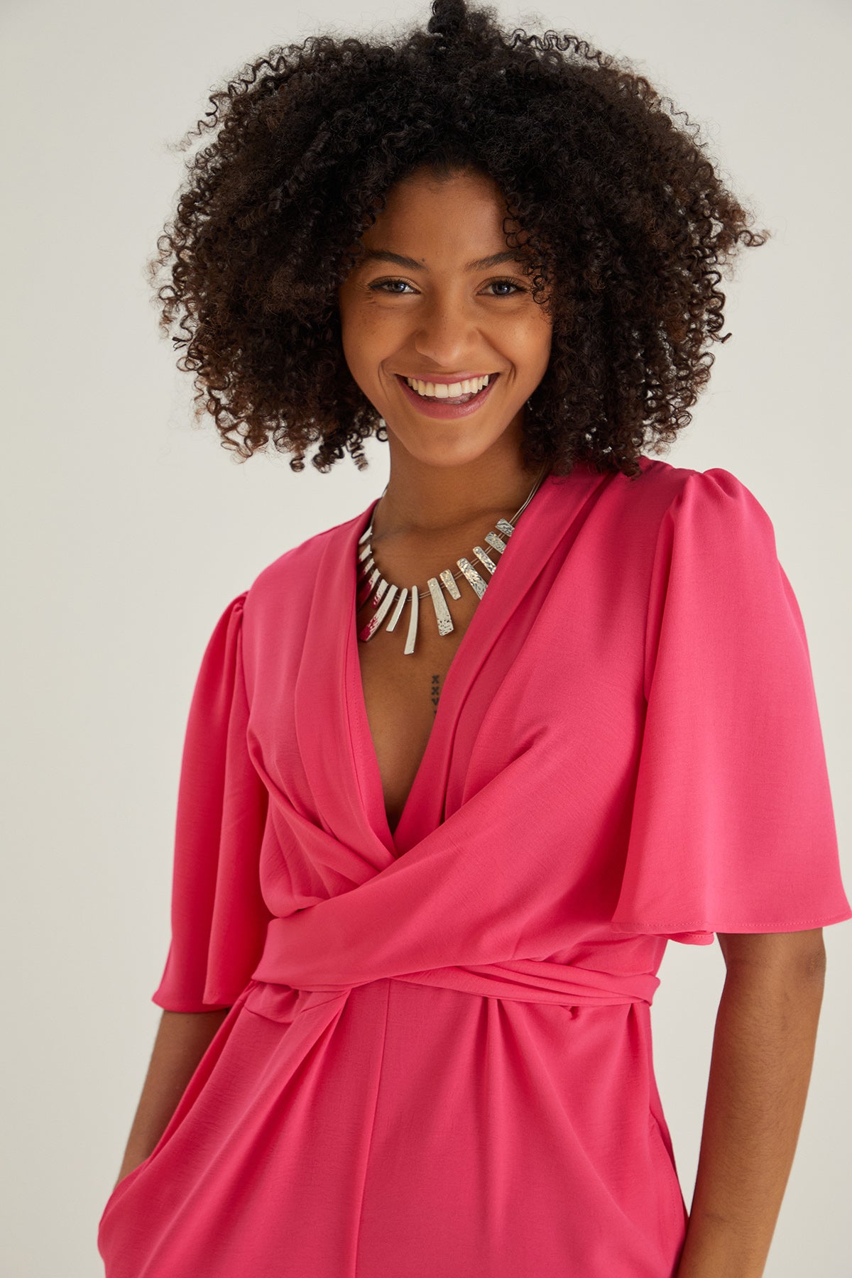 Jessica Angel Sleeve Wrap Jumpsuit in Pink