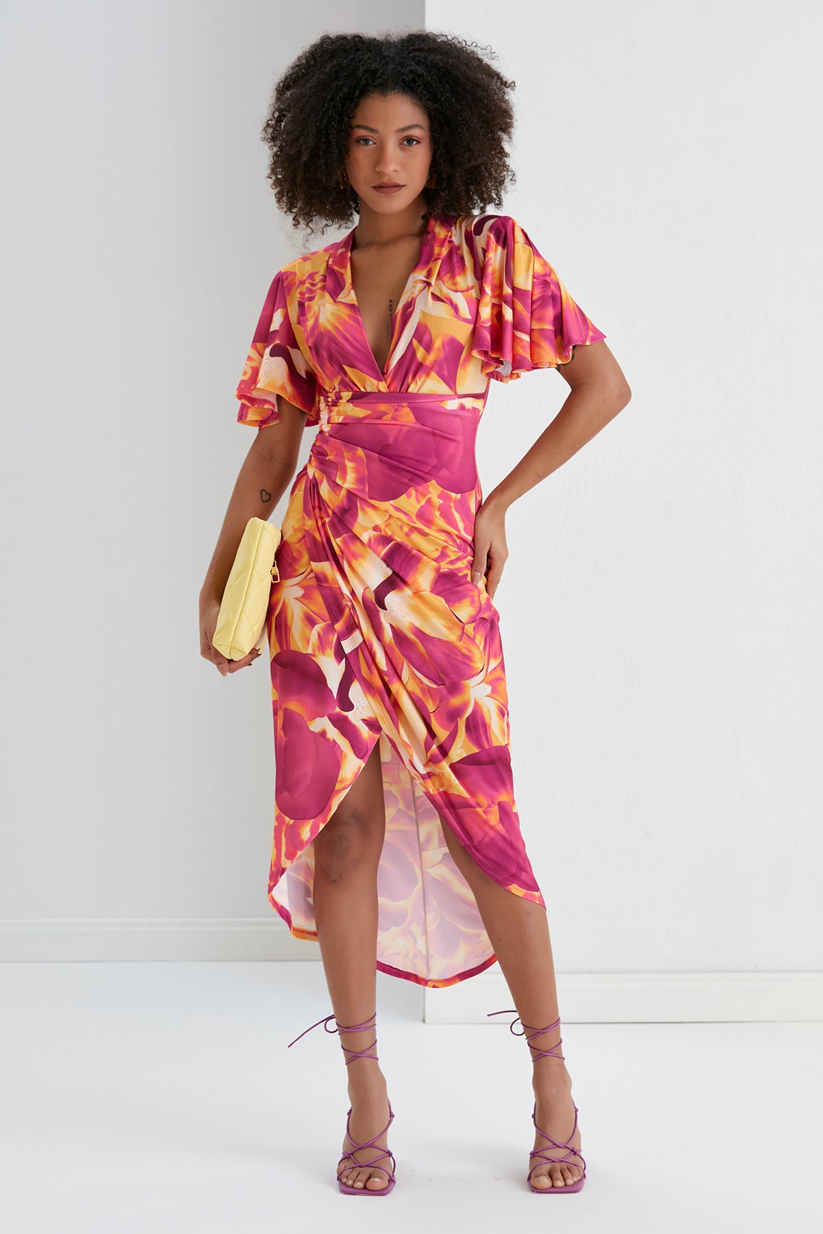 Forever Angel Sleeve Dress – Sunset Bloom