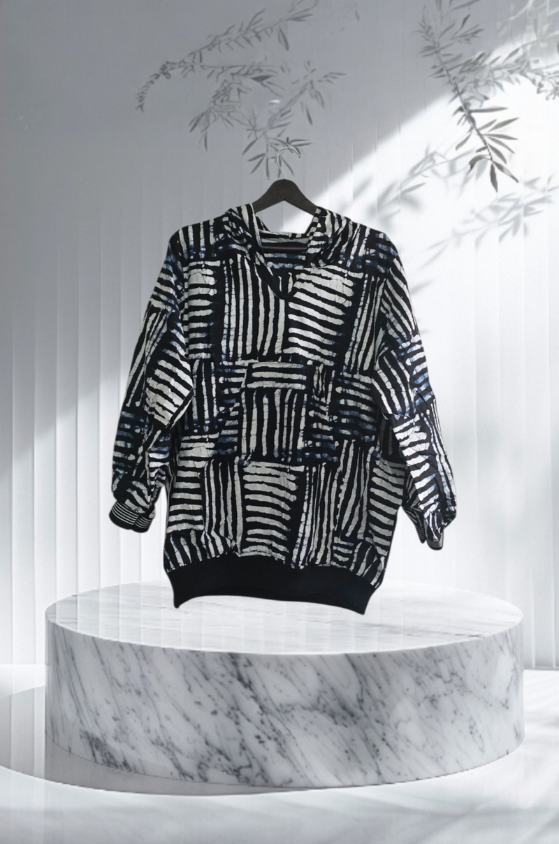 Monochrome Batik Lines Hoodie
