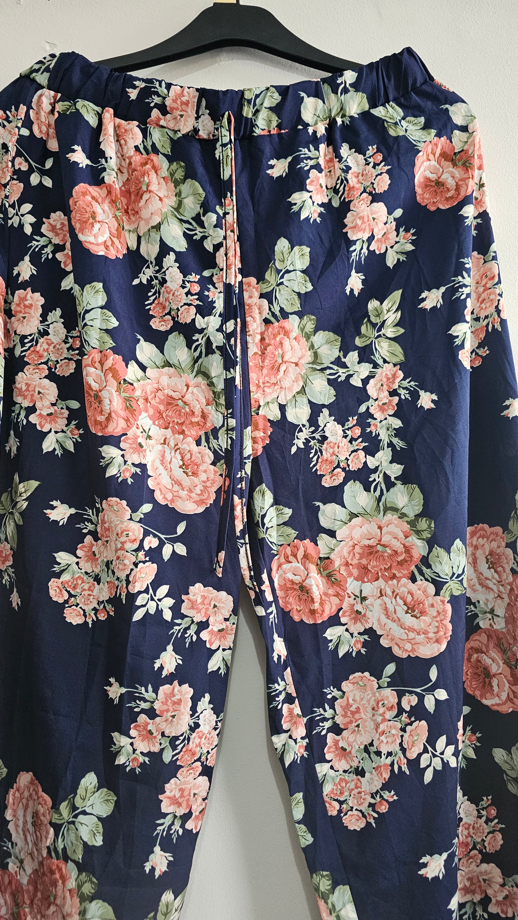 Navy Floral Print Wide-Leg Trousers – Size XXL | Lightweight Summer Pants