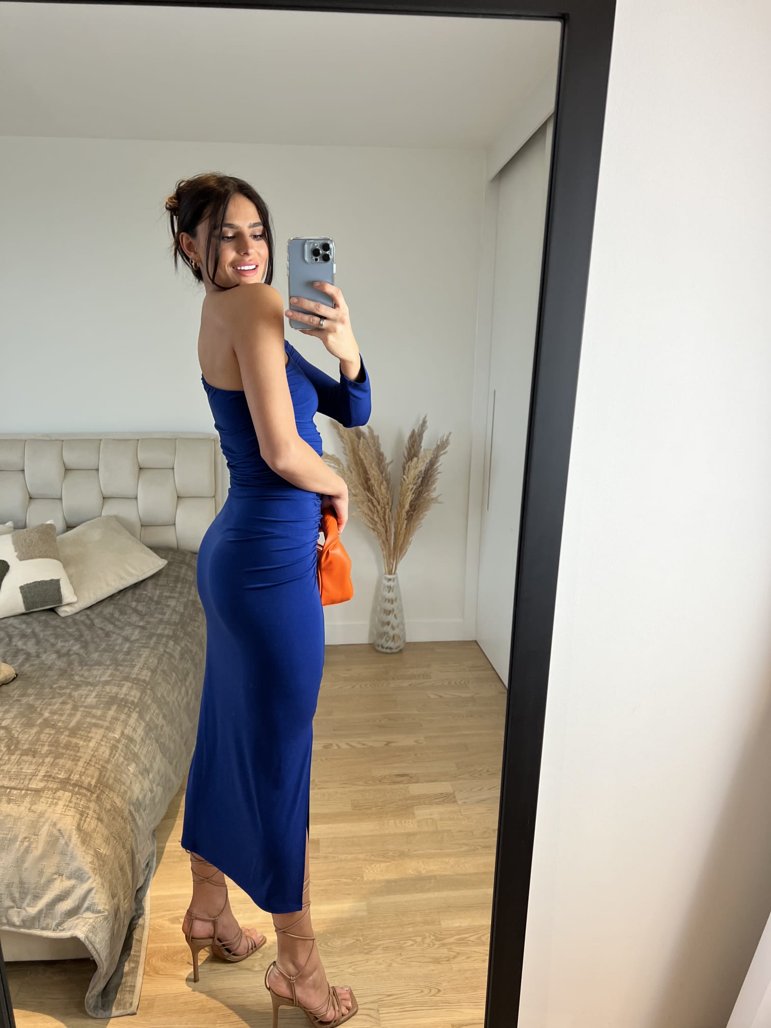 One Shoulder Midi Dress
with Side Slit | Size 14— Royal Blue