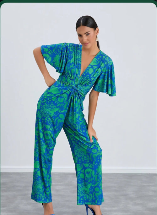 Angel Sleeve Twist Maxi
Jumpsuit in Tropical Green
print