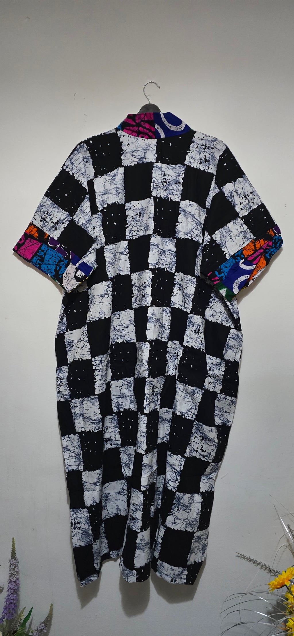 Monochrome Checker Kaftan - Pop Collar