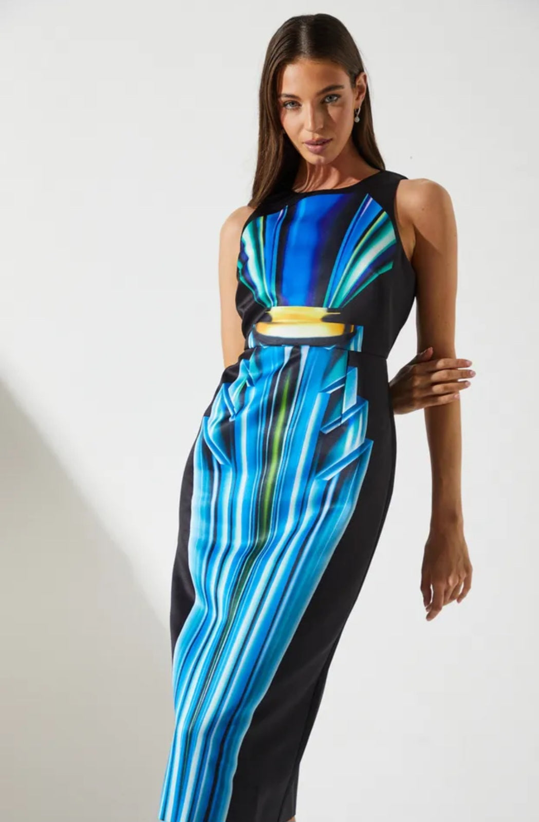 Coast Printed Satin Pencil MidiDress | Size 10