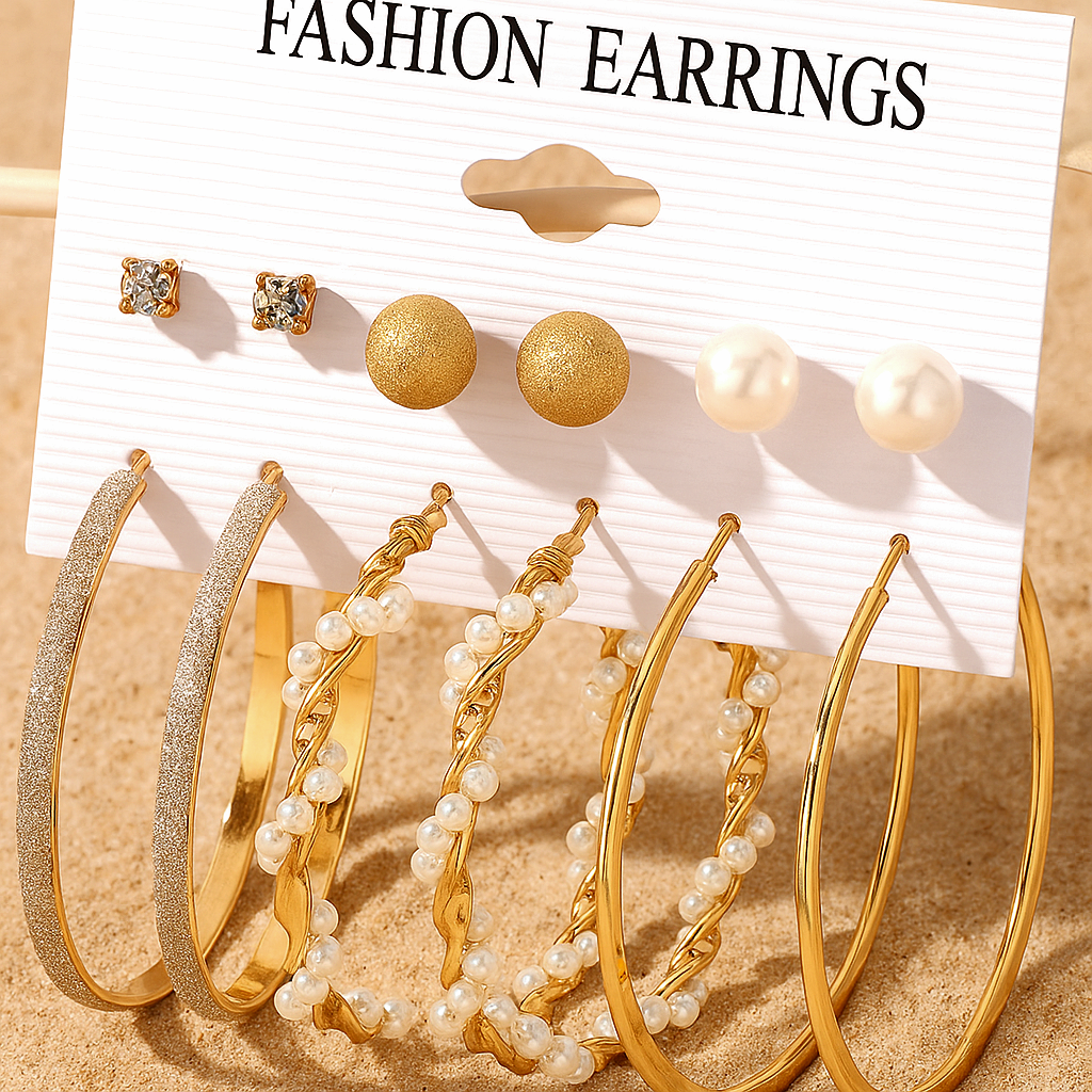 Golden Mix & Match Earring Set – 6 Pairs