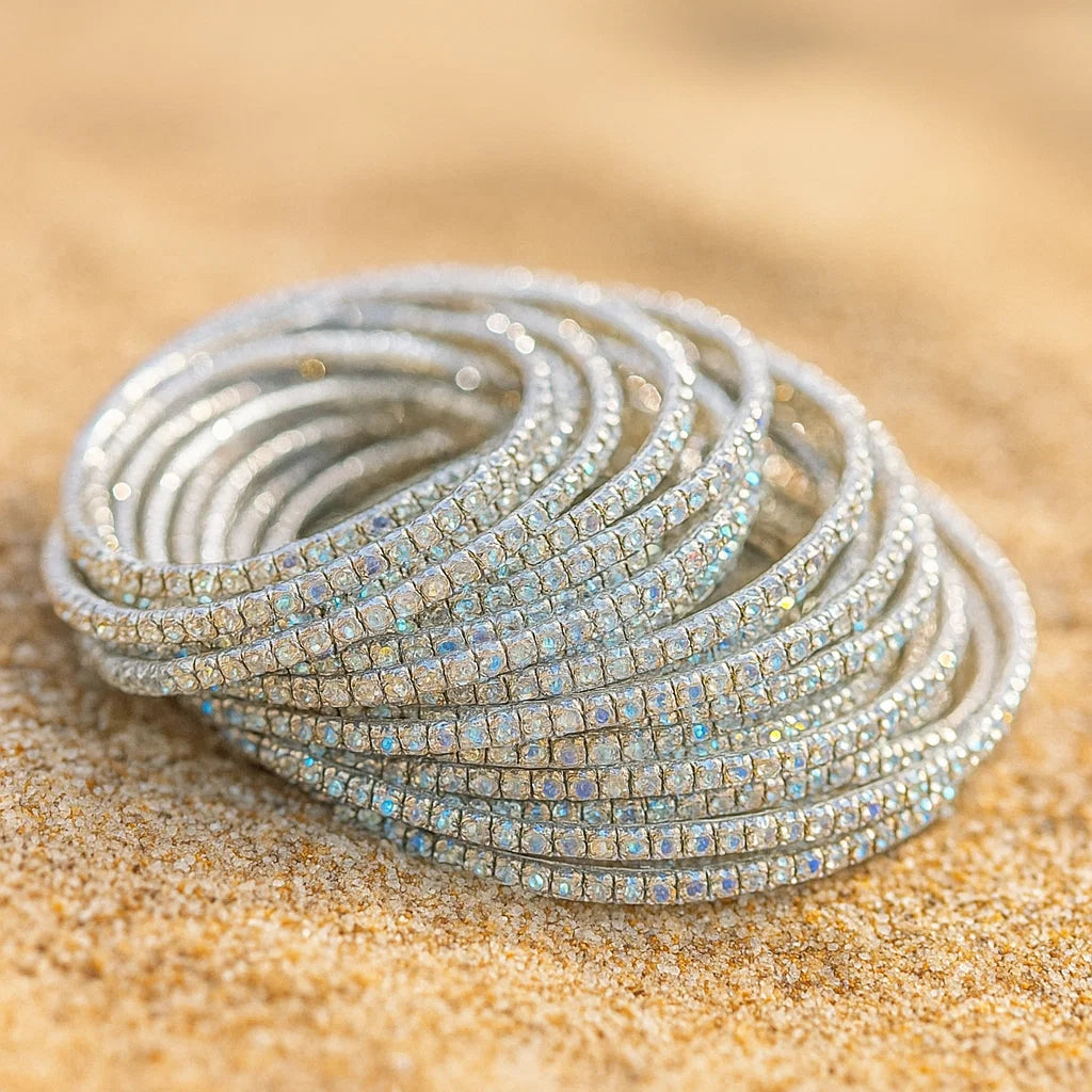 Stardust Crystal Bangle Stack – Silver