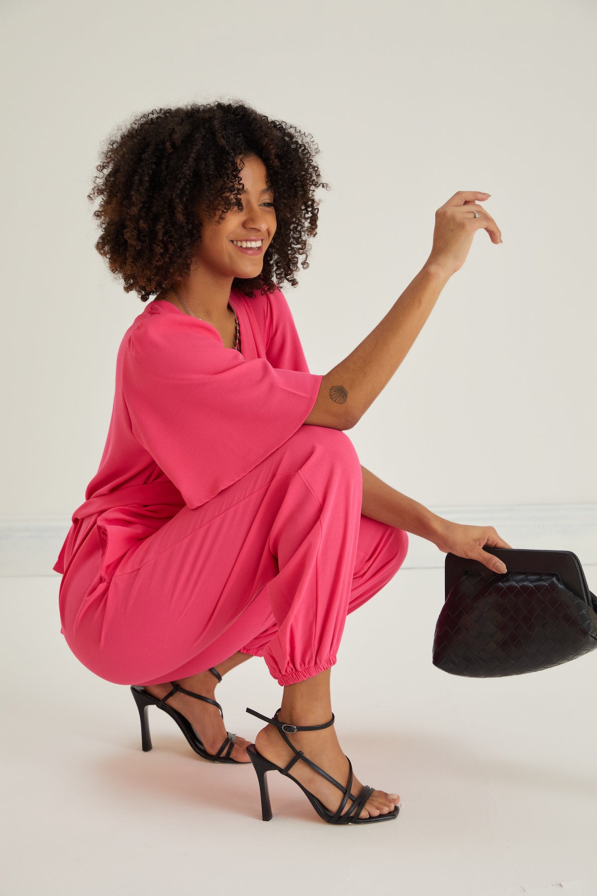 Jessica Angel Sleeve Wrap Jumpsuit in Pink