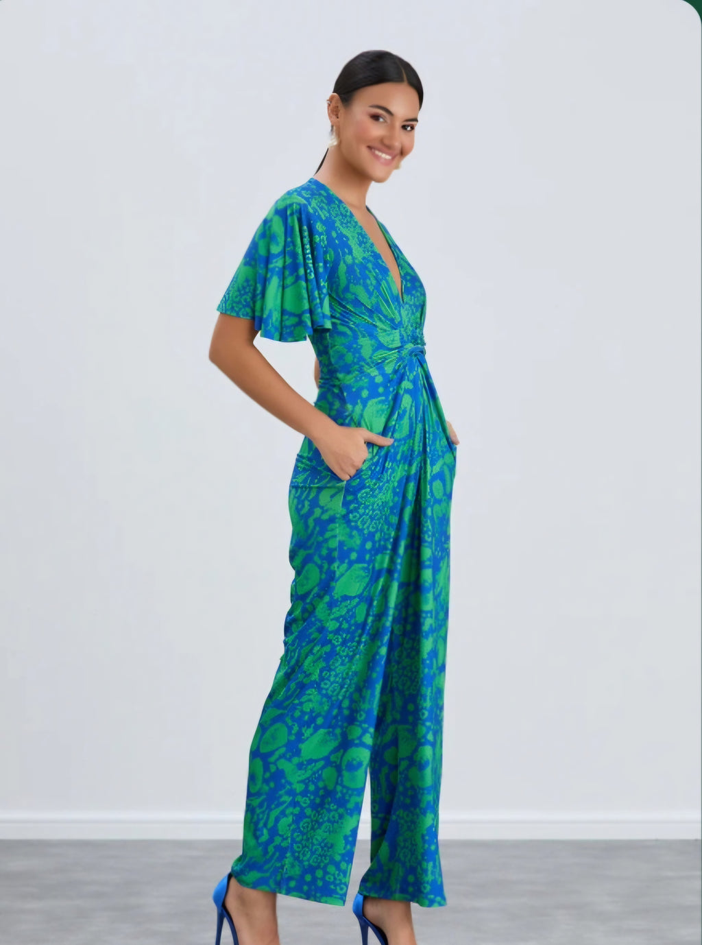Angel Sleeve Twist Maxi
Jumpsuit in Tropical Green
print