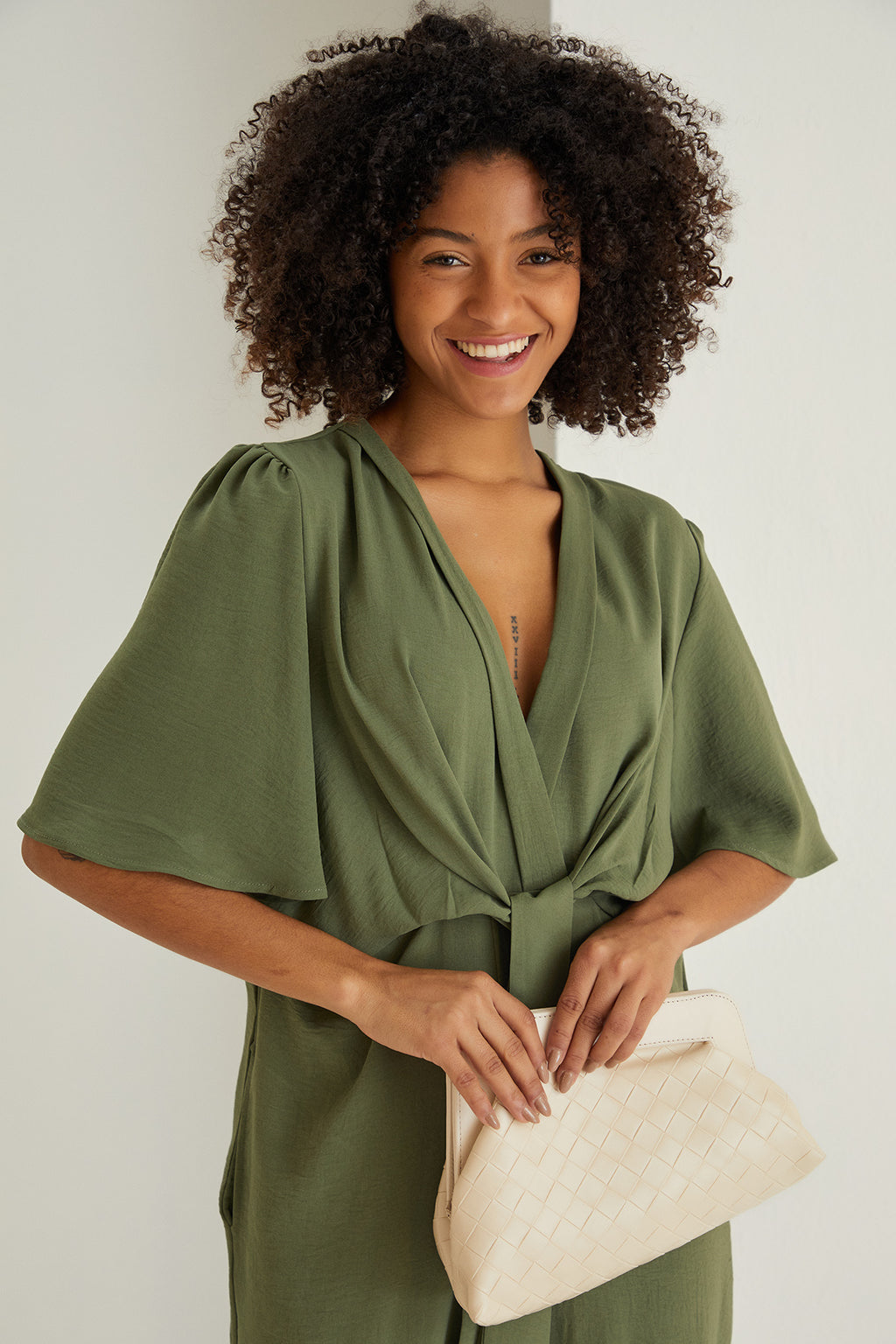 Jessica Angel Sleeve Wrap Jumpsuit in Khaki