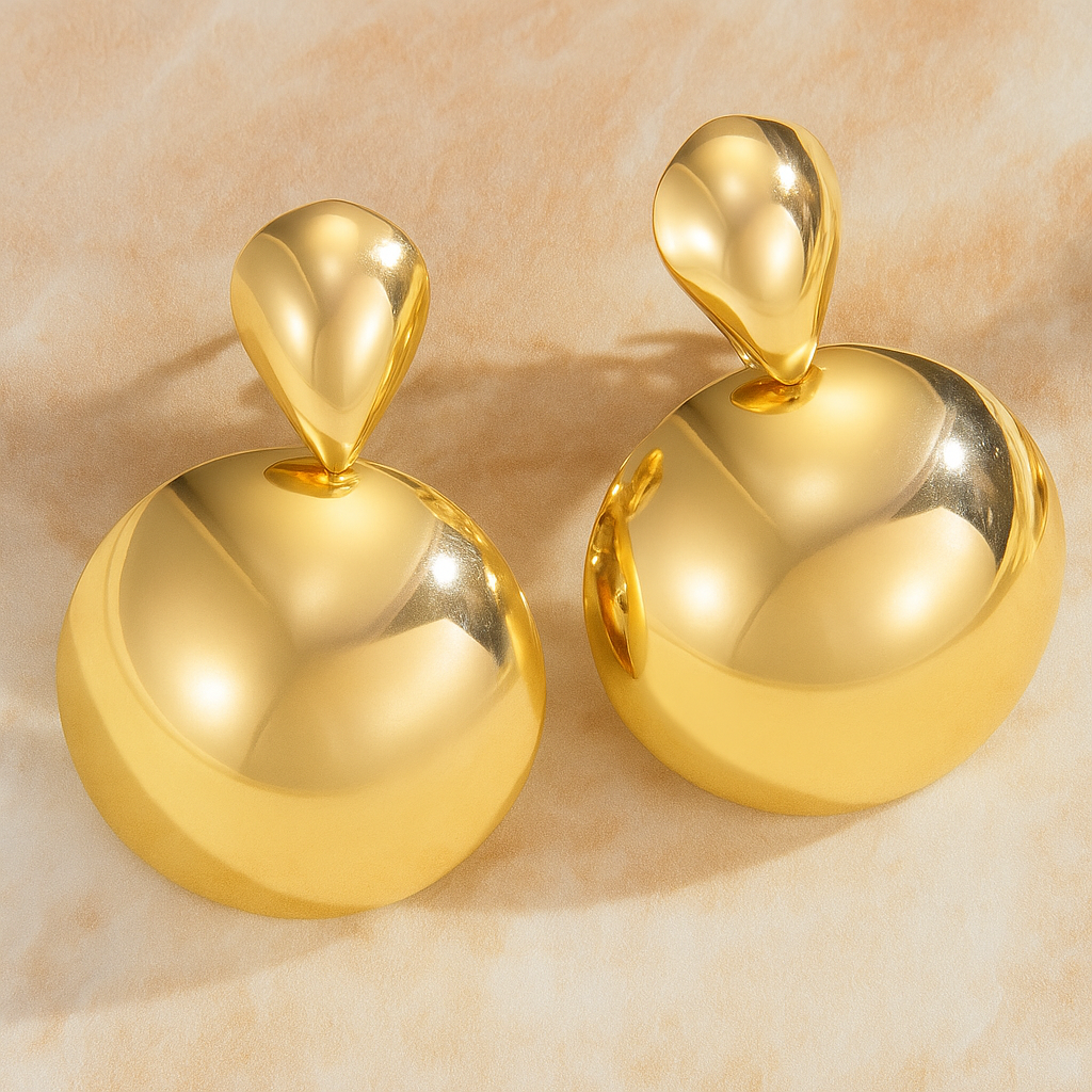Molten Dome Drop Earrings – Gold
